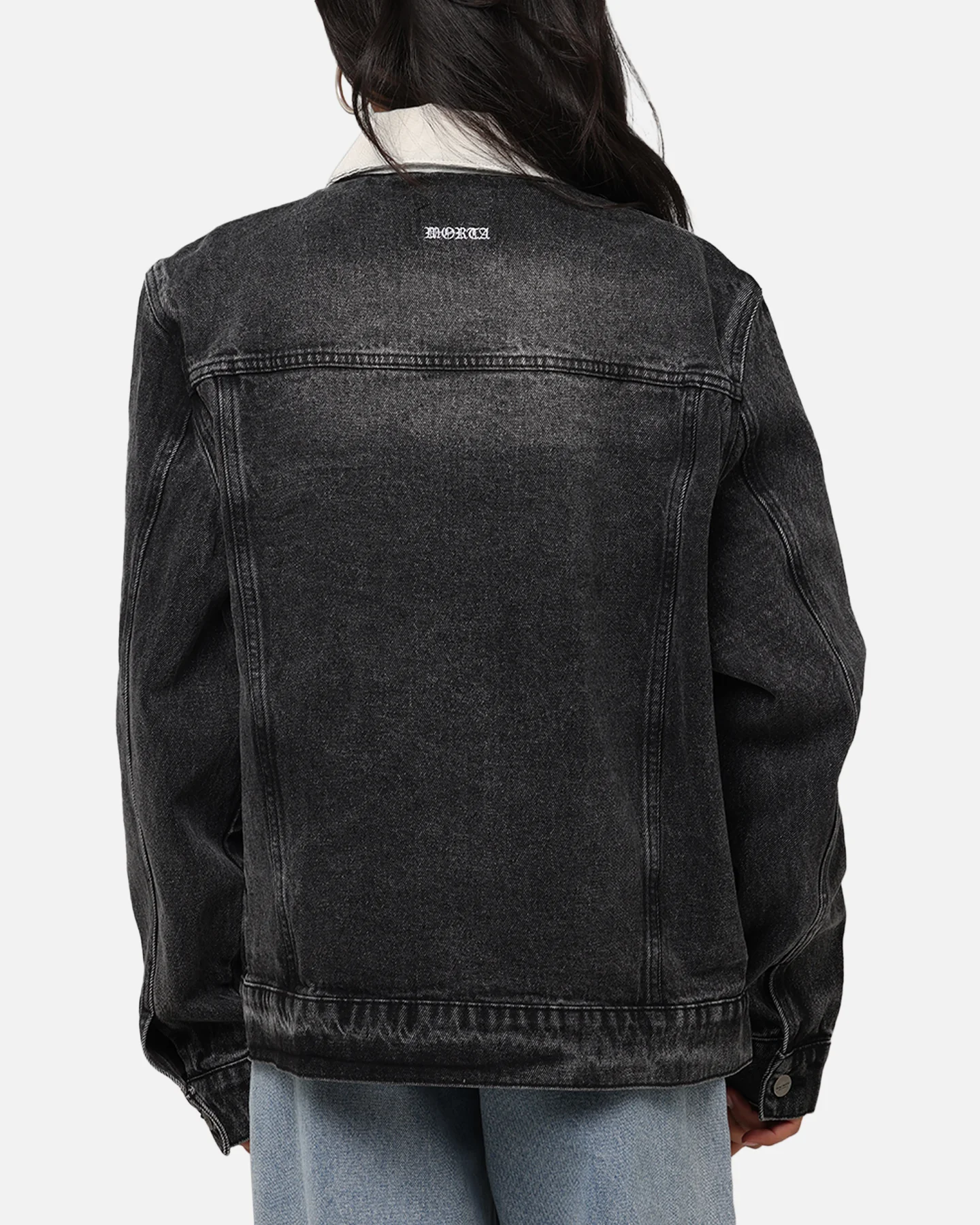 Saint Morta Gothic Distressed Denim Jacket Black Shadow