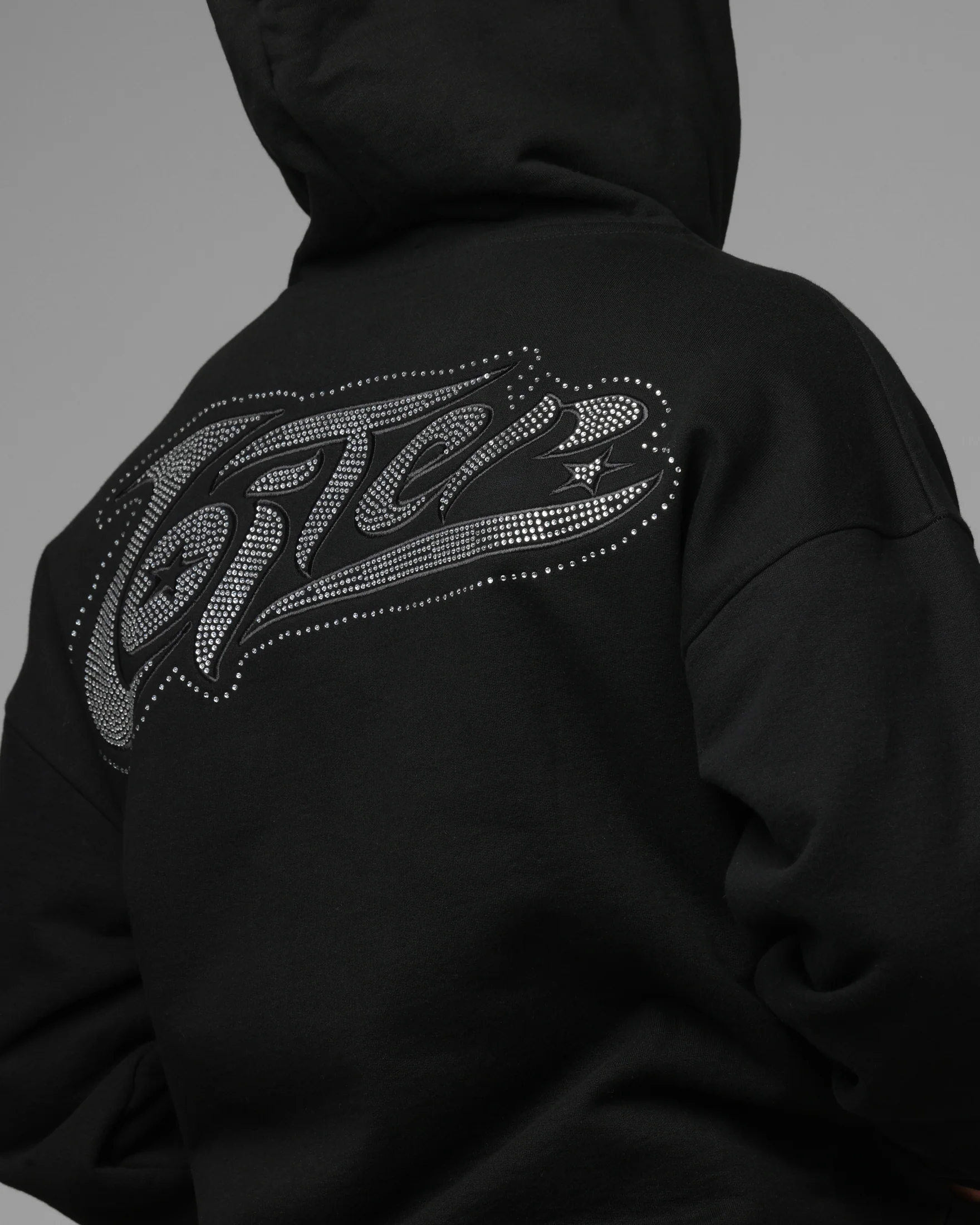 Loiter Silicone Rhinestone Zip Hoodie Black