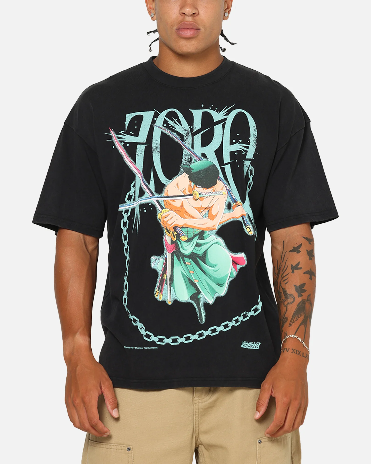 73Studio X One Piece Zoro Vintage T-Shirt Off Black