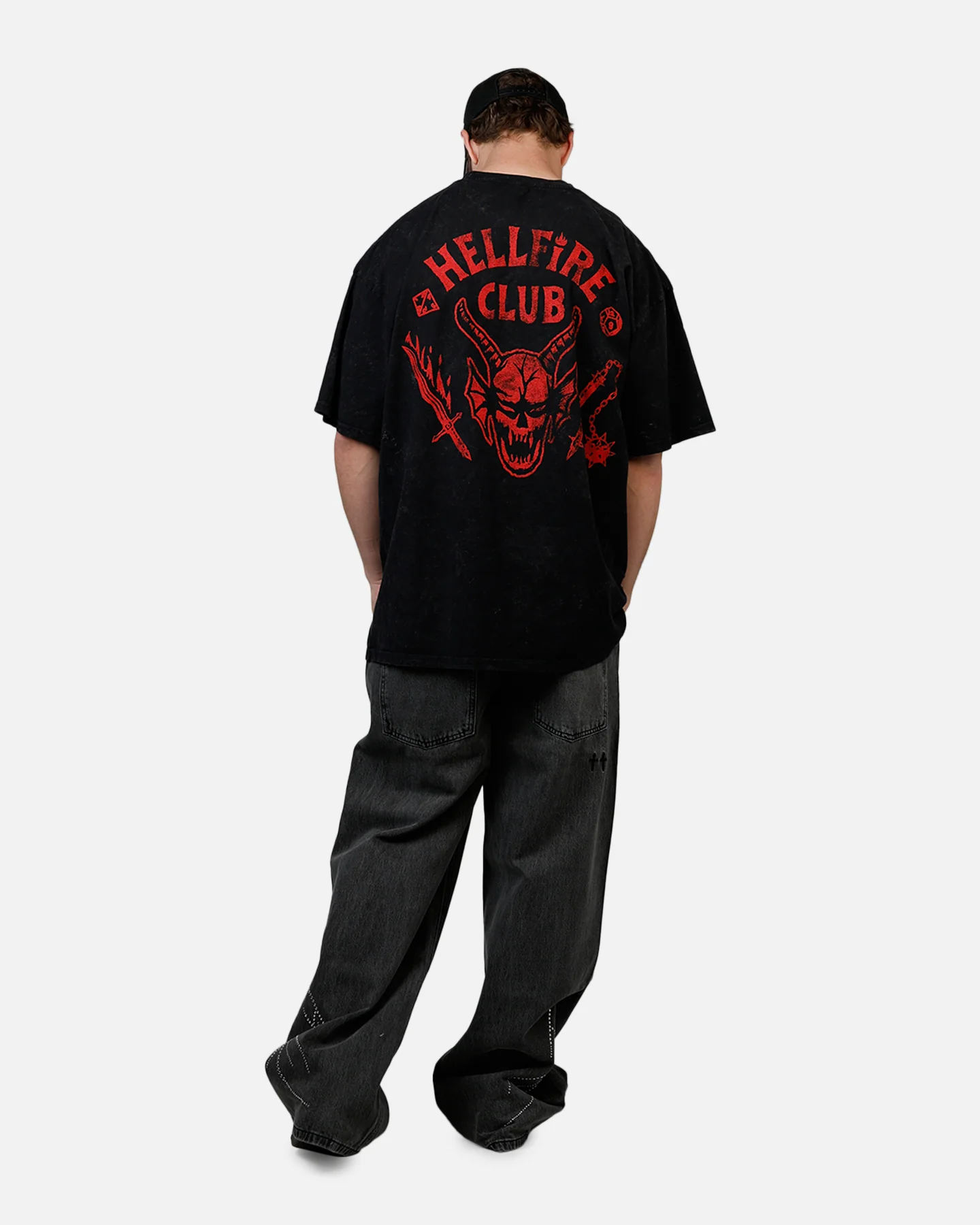 73Studio X Stranger Things Hellfire Lives T-Shirt Black Acidwash