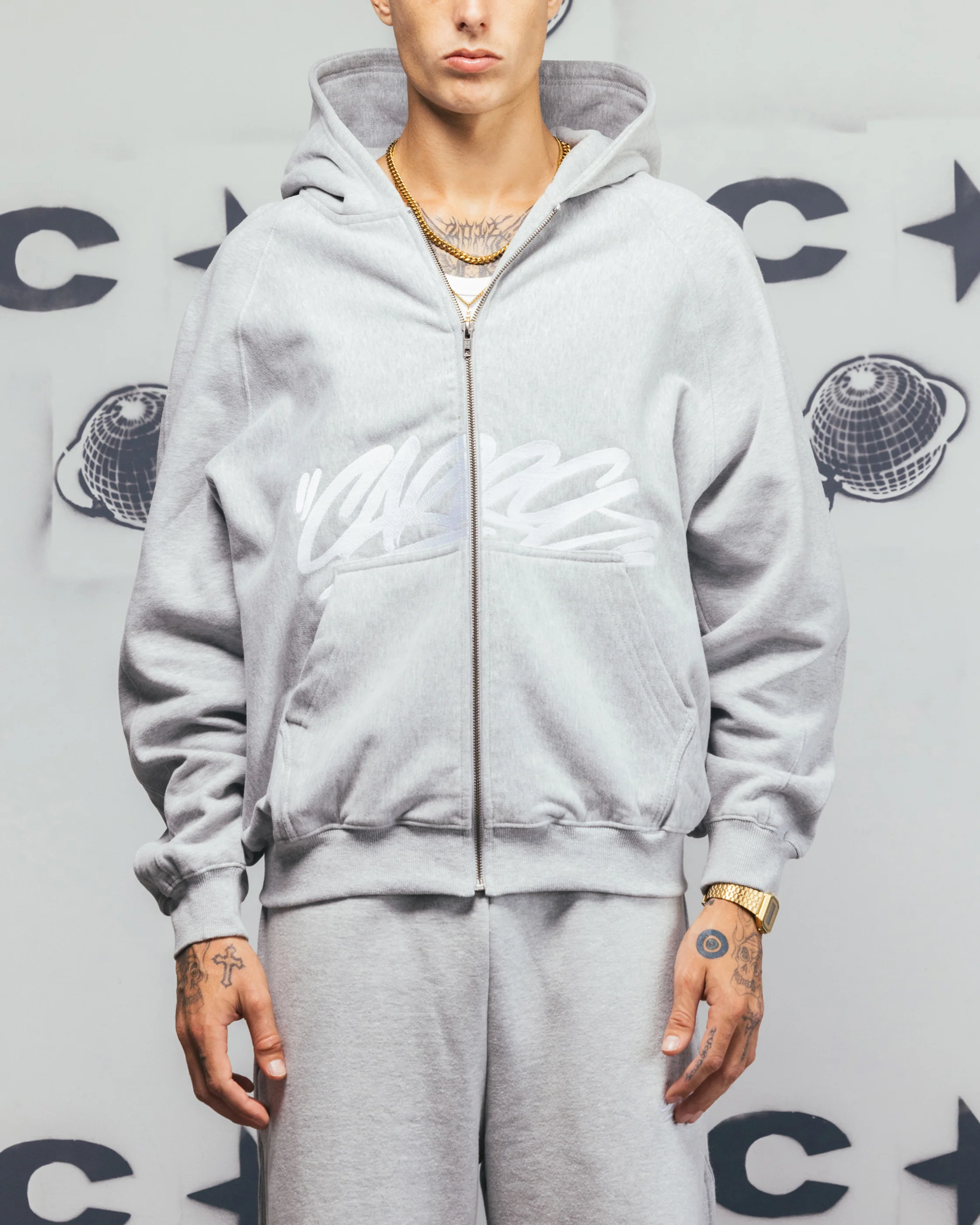 Carre Grit Zip Hoodie Grey Marle
