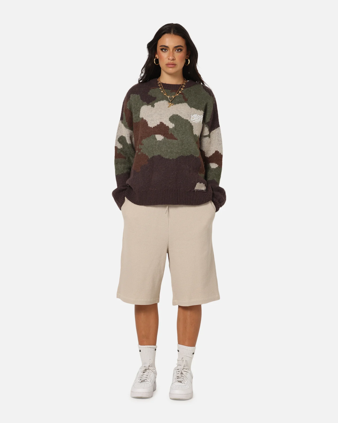 Carre Camo Brushed Sweater Woodland Camo