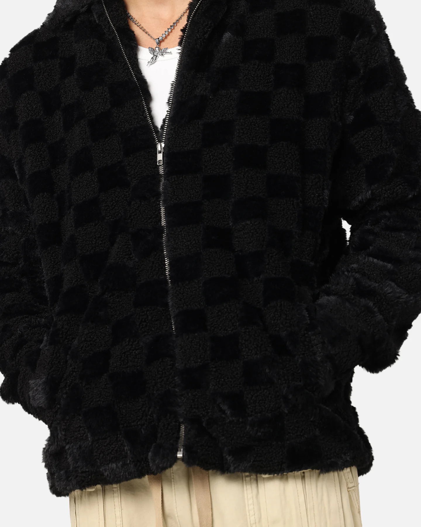 XXIII Checkerboard Fur Jacket Black