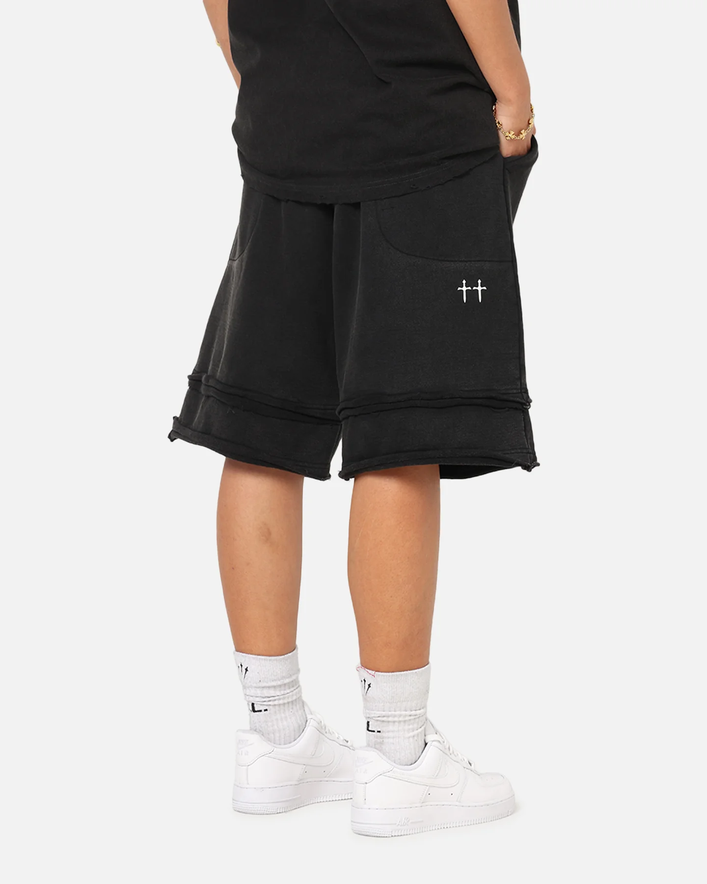 Saint Morta Gothic Layered Sweat Shorts Black