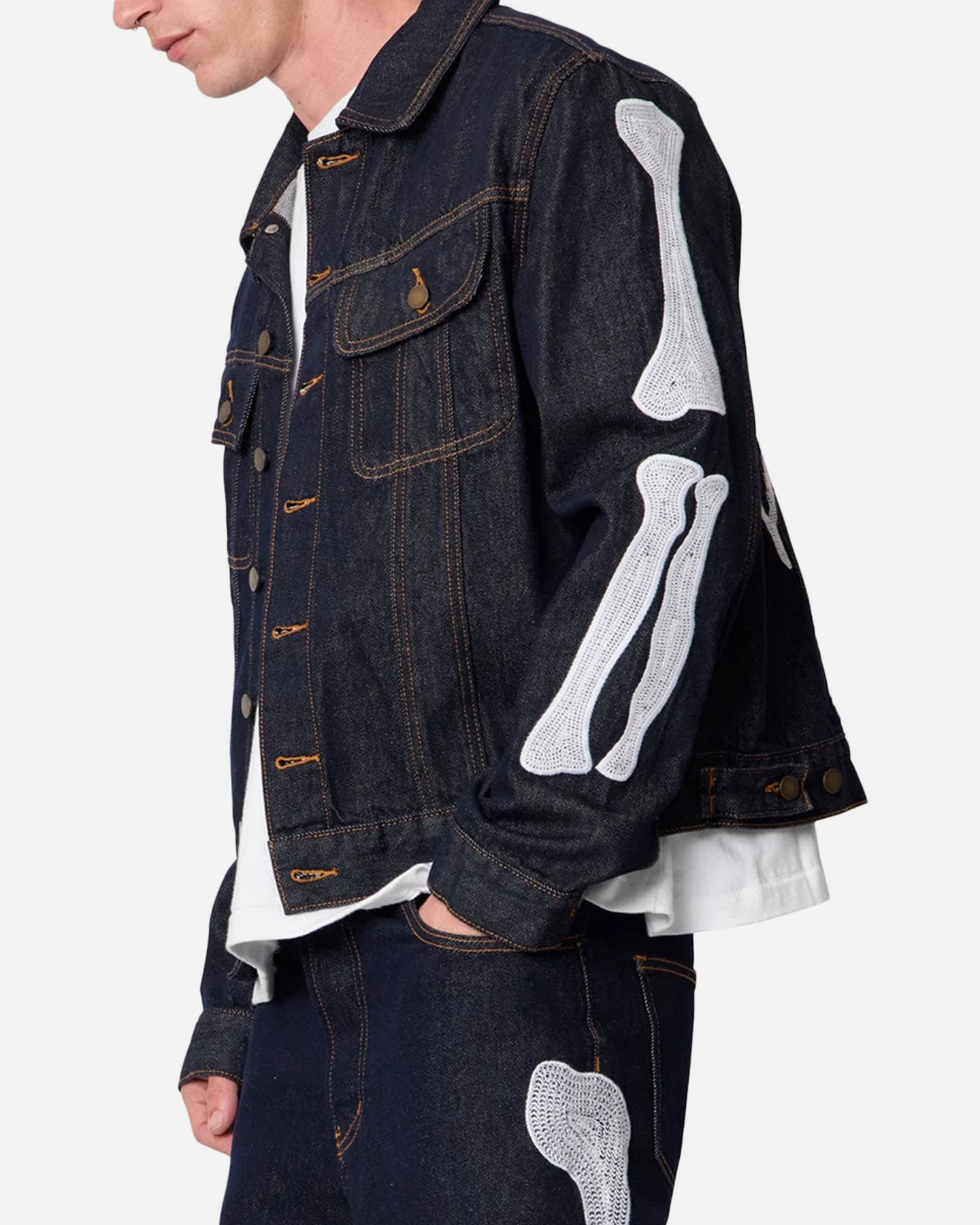 MNML Raw Skeleton Trucker Jacket Rinse Indigo