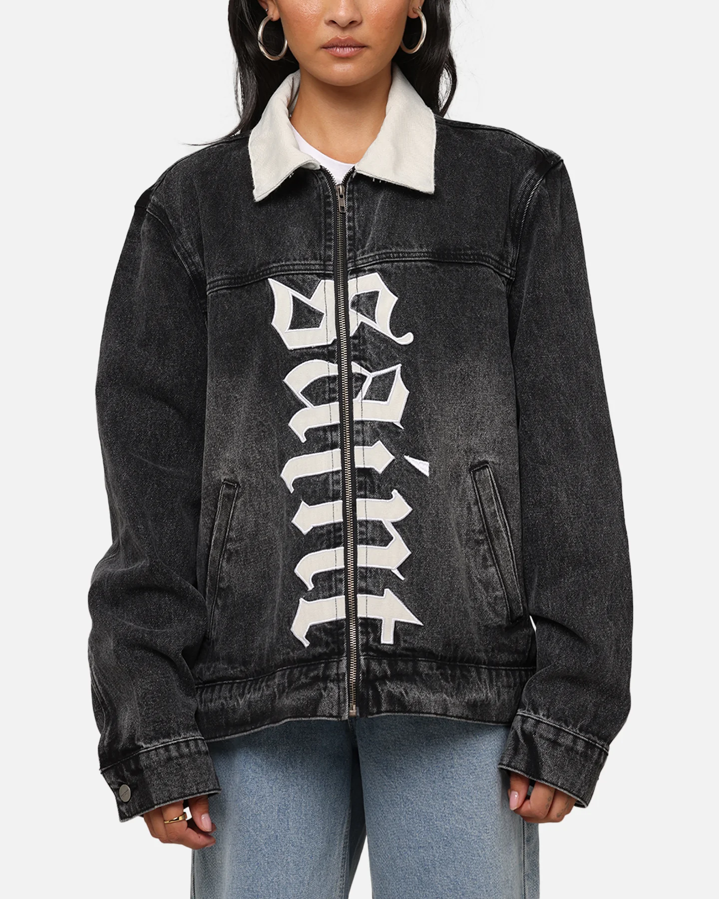 Saint Morta Gothic Distressed Denim Jacket Black Shadow