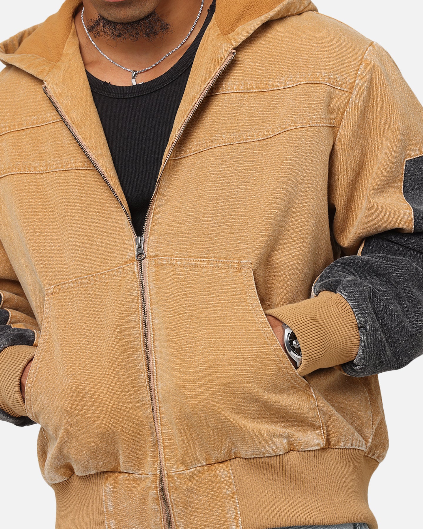 Saint Morta Hooded Workwear Jacket Tan/Black