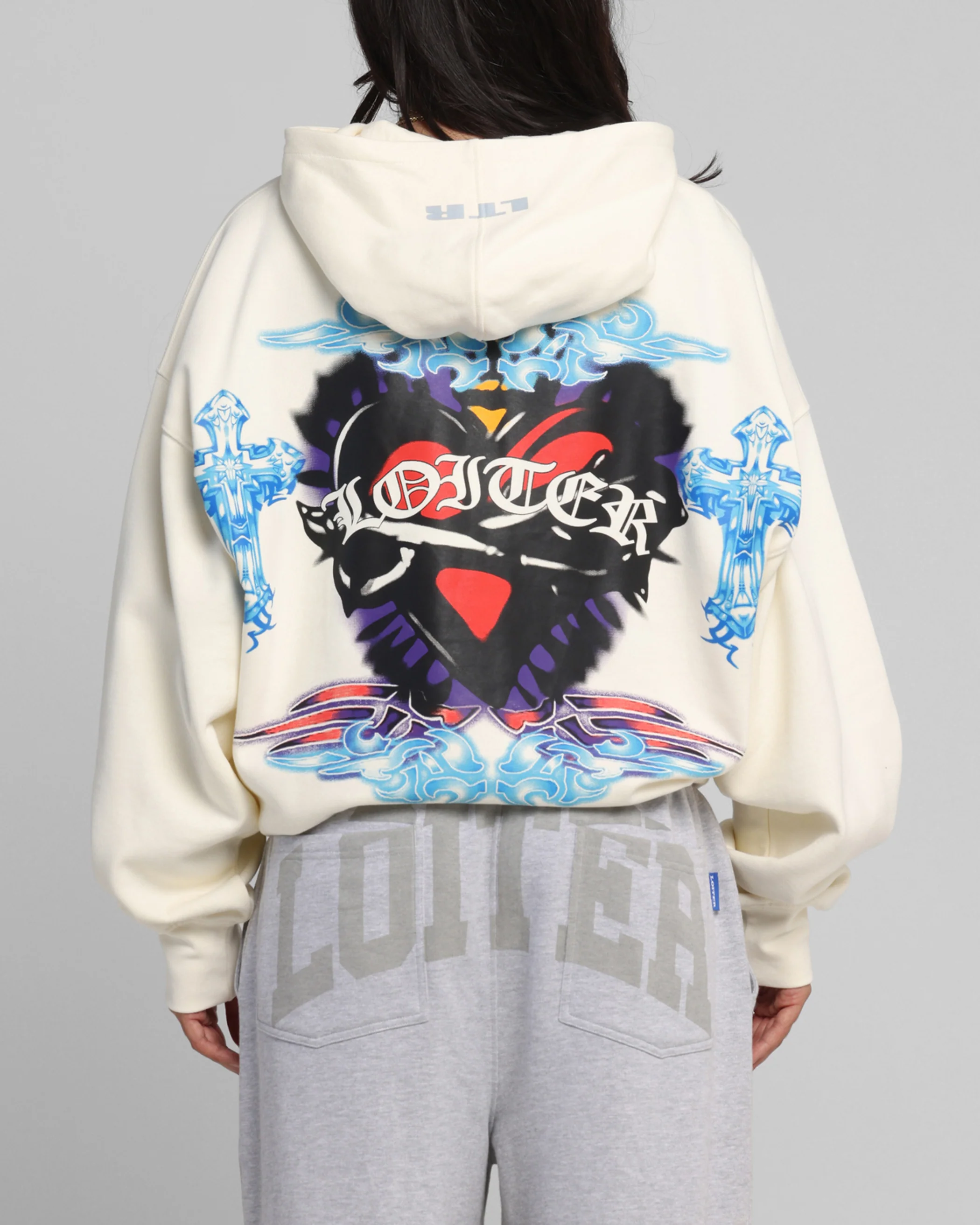 Loiter Hearts Zip Hoodie Off White