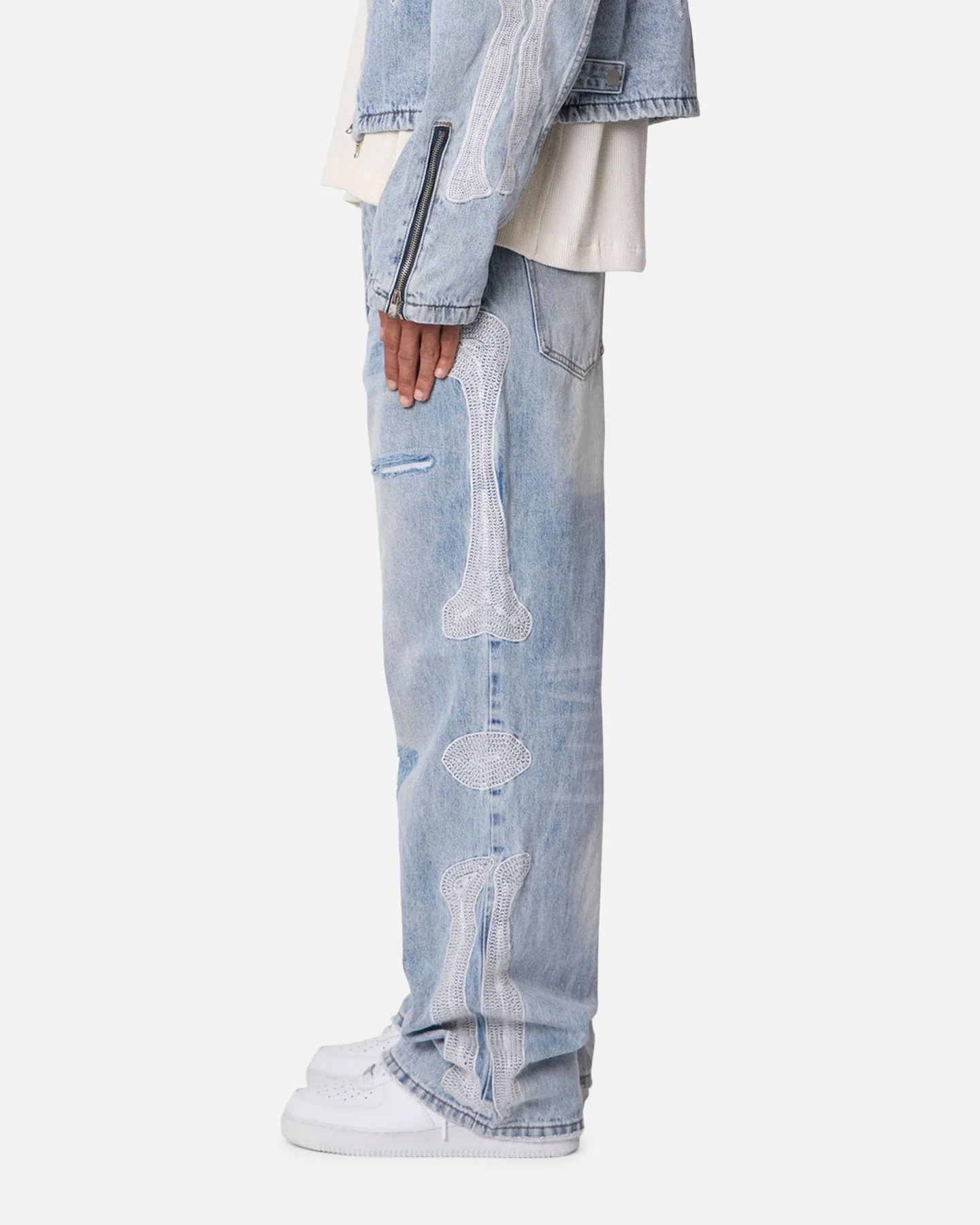 MNML Skeleton Baggy Denim Jeans Washed Blue