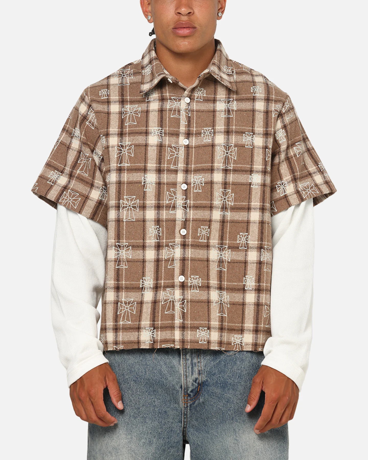 Saint Morta Sanctuary Layered Button Up Shirt Brown