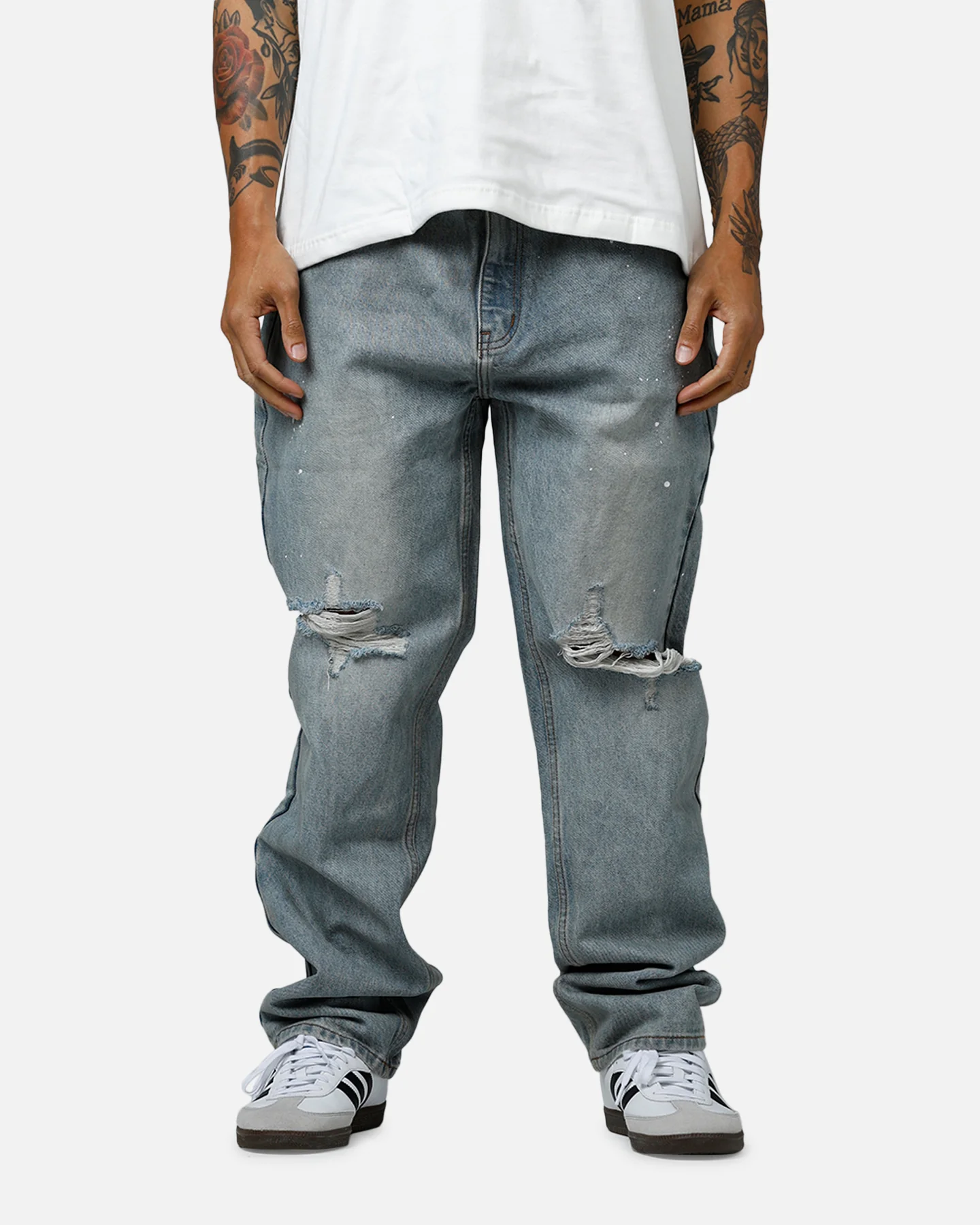MNML Painted Straight Denim Jeans Light Blue