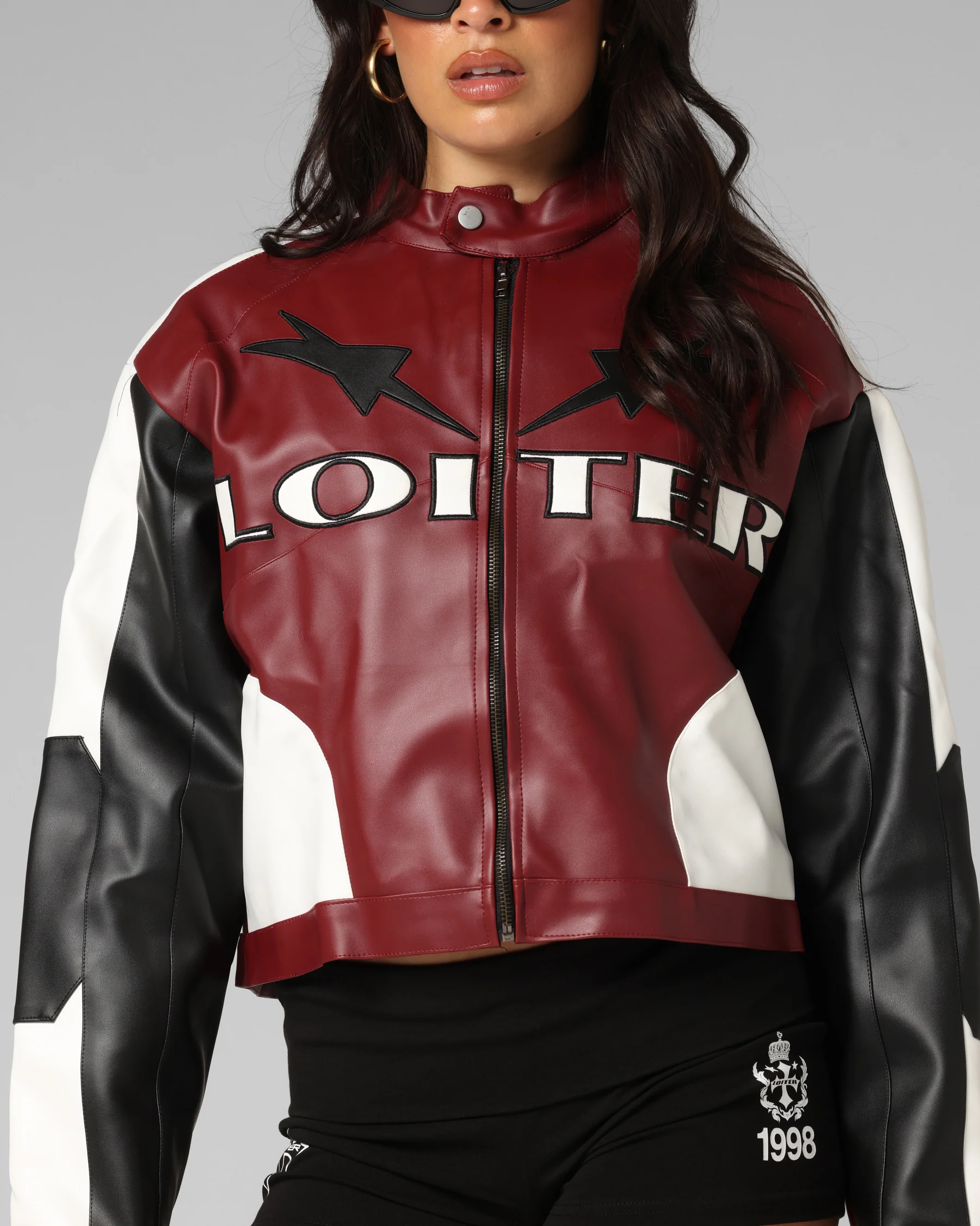 Loiter Women's Engine Cropped Vegan Leather Jacket Red