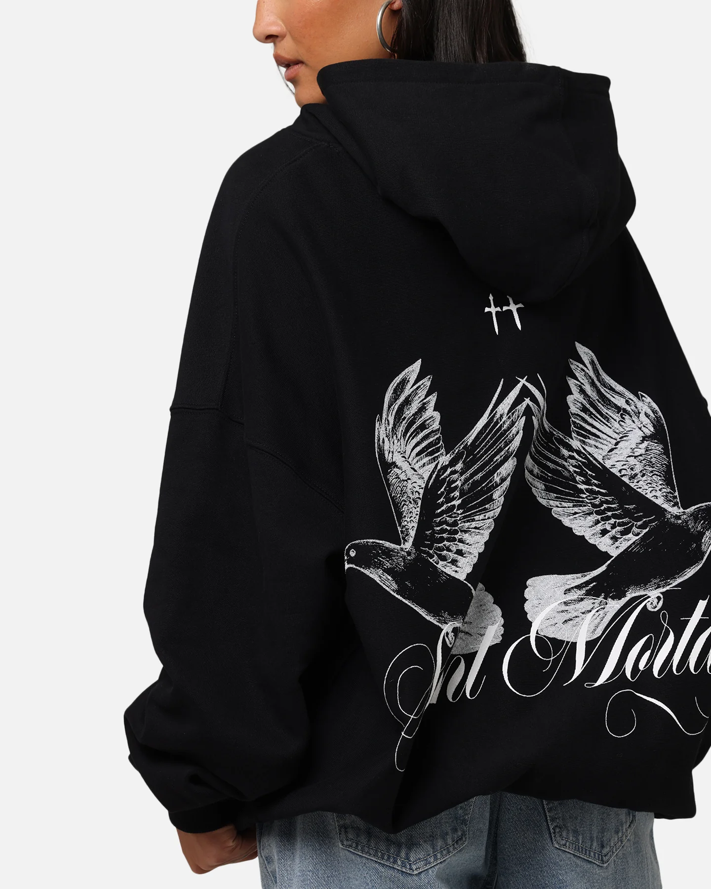 Saint Morta Doves Boxy Hoodie Black
