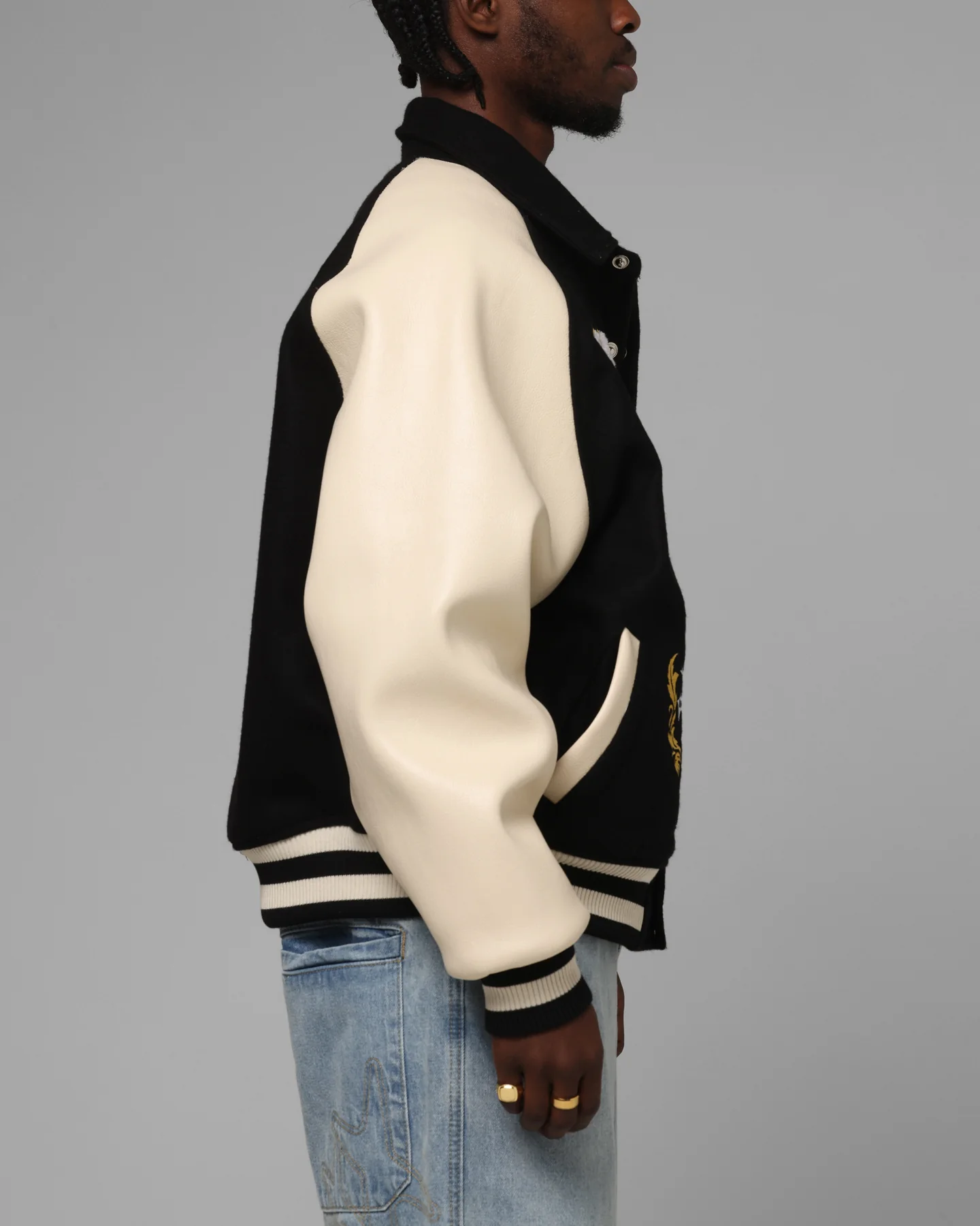 Loiter Heaven Varsity Jacket Black/Off White