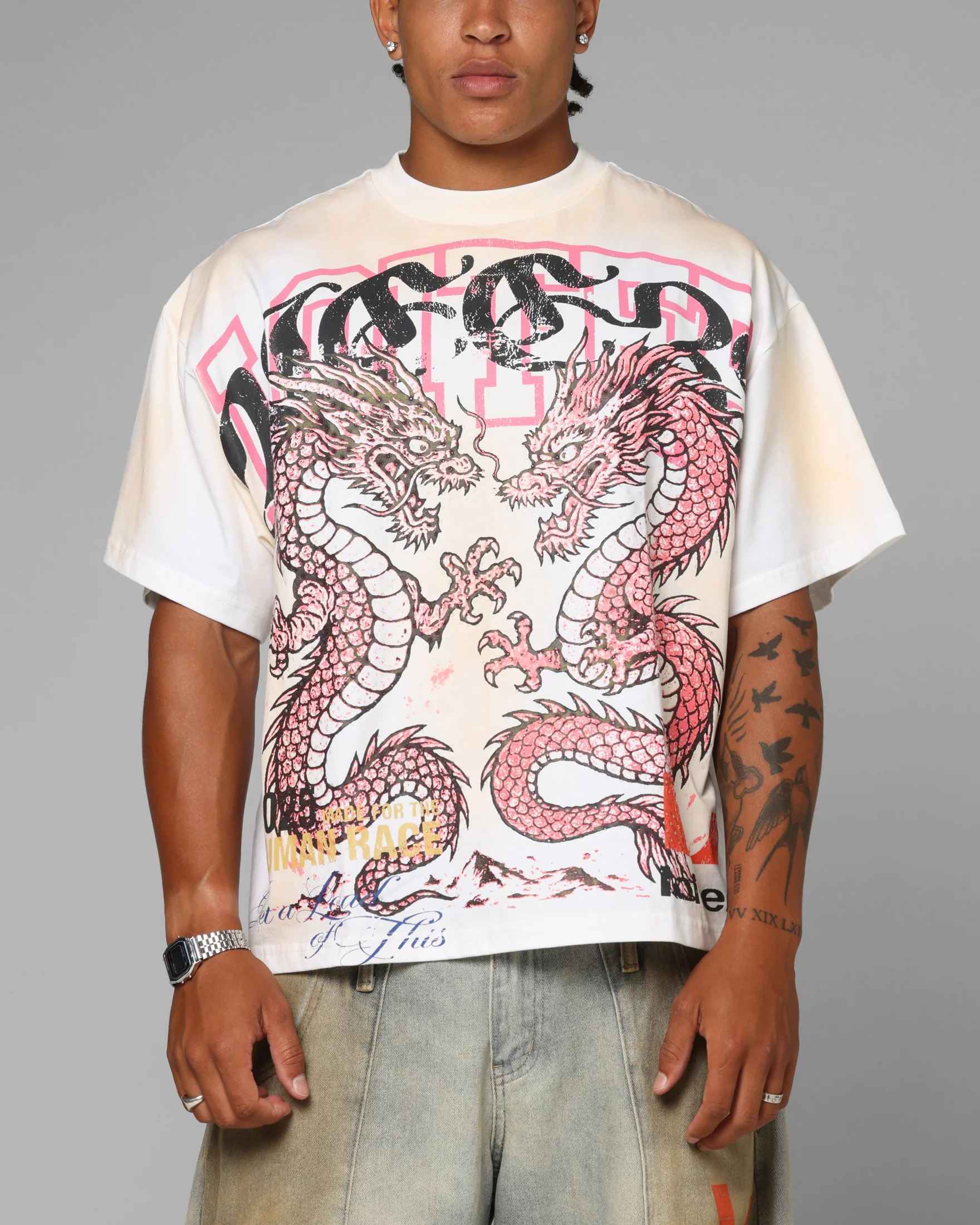 Loiter Dragon Rhinestone T-Shirt White