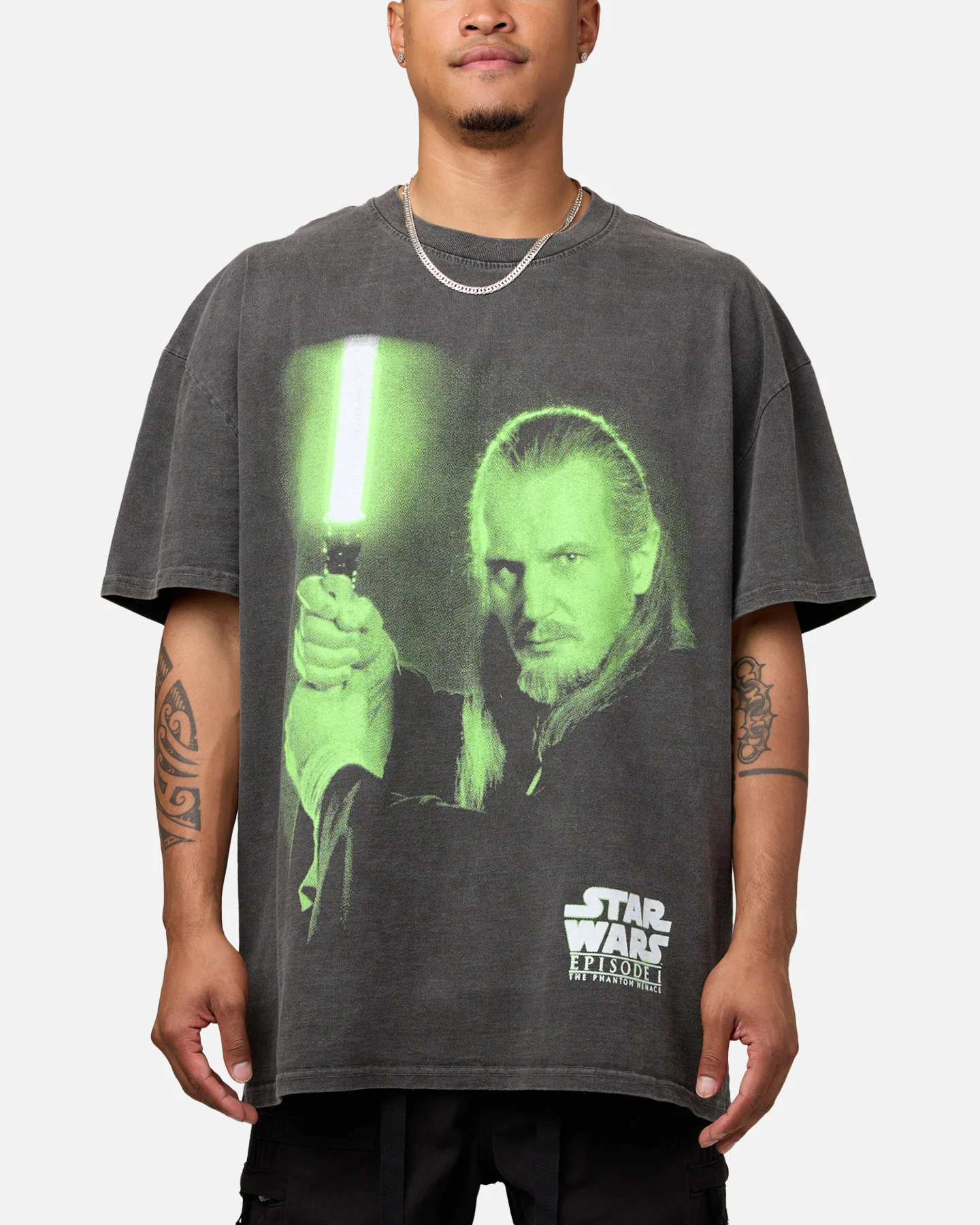 Star Wars Qui Gon Jinn Heavyweight T-Shirt Black Wash