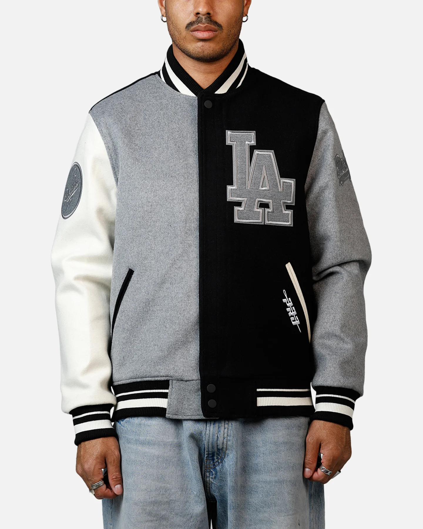 Pro Standard Los Angeles Dodgers Reverse French Terry Wool Varsity Jacket Black/Grey