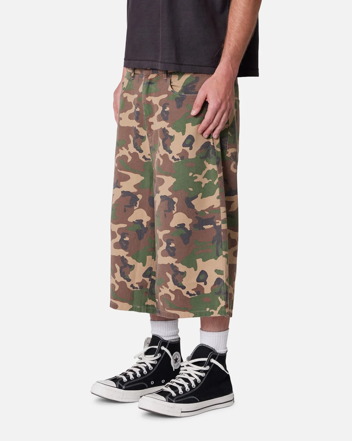MNML Ultra Baggy Camo Twill Shorts Woodland Camo