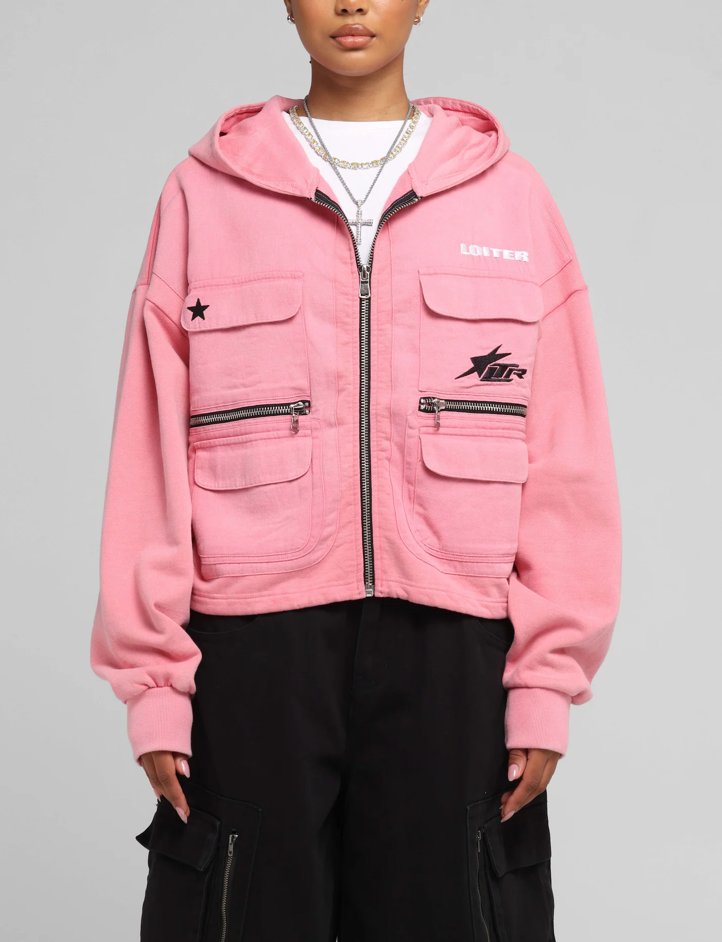 Loiter Women's Utility Cropped Hoodie Pink