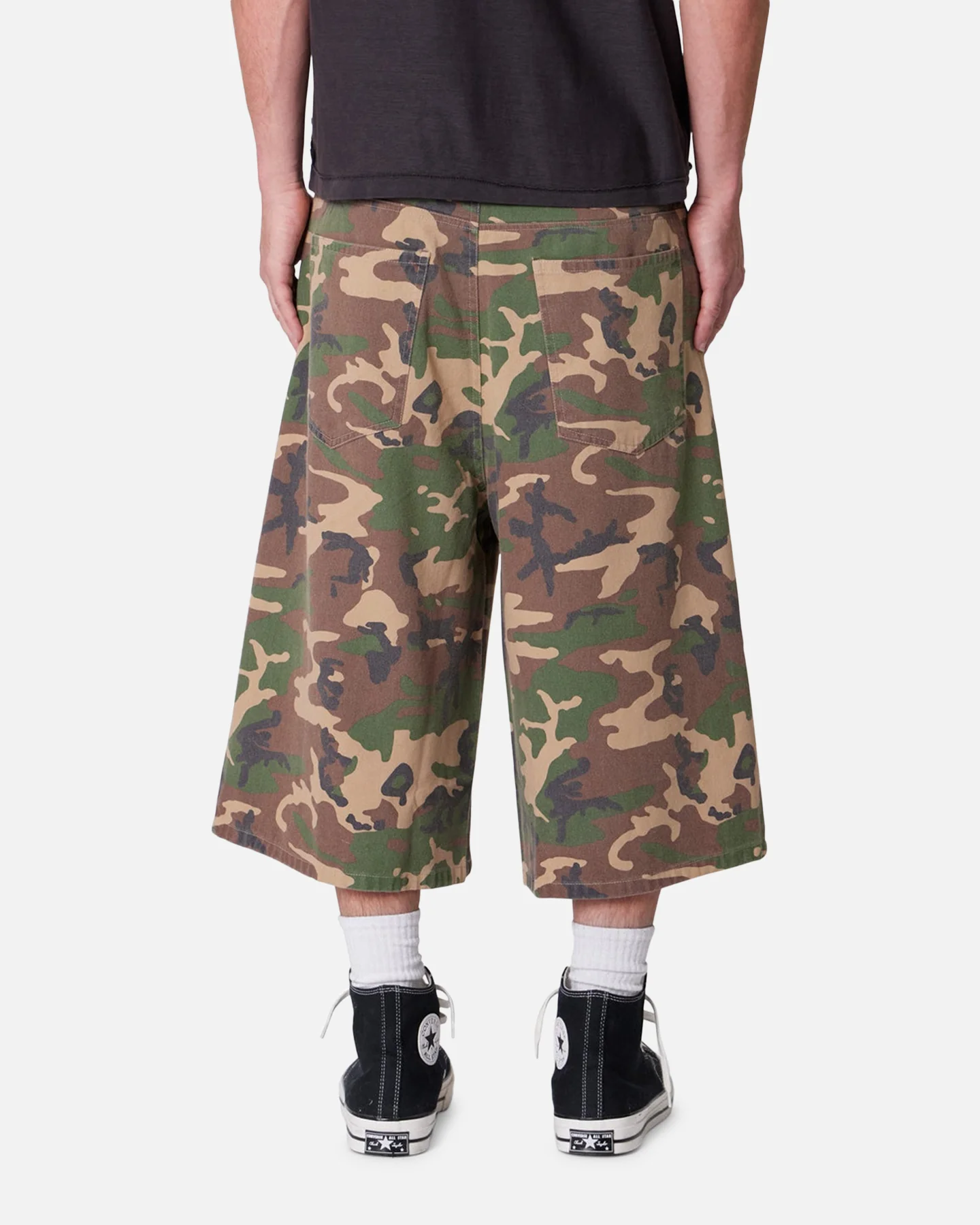 MNML Ultra Baggy Camo Twill Shorts Woodland Camo