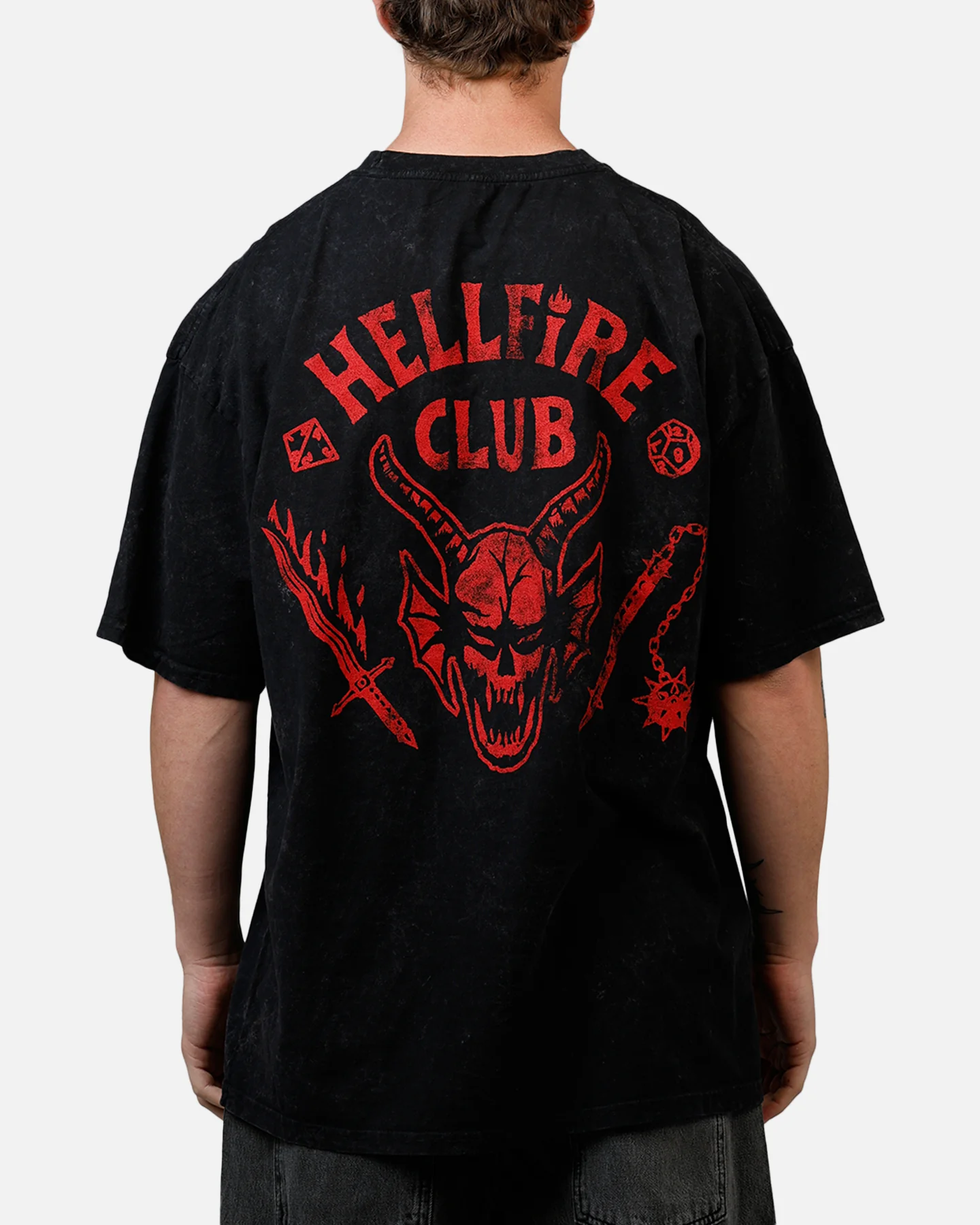 73Studio X Stranger Things Hellfire Lives T-Shirt Black Acidwash