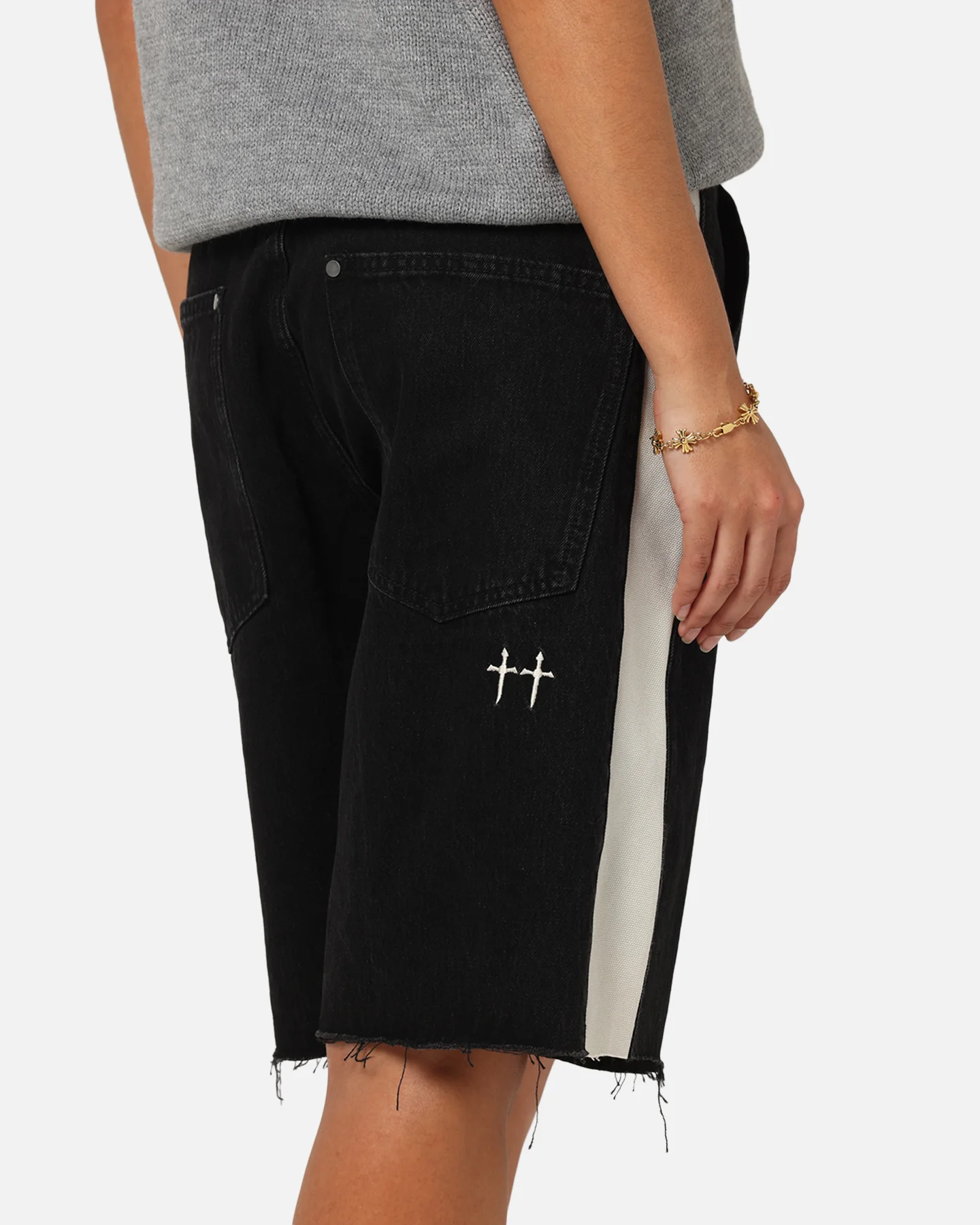 Saint Morta Amplus Sidewinder Denim Jort Shorts Black/Off White