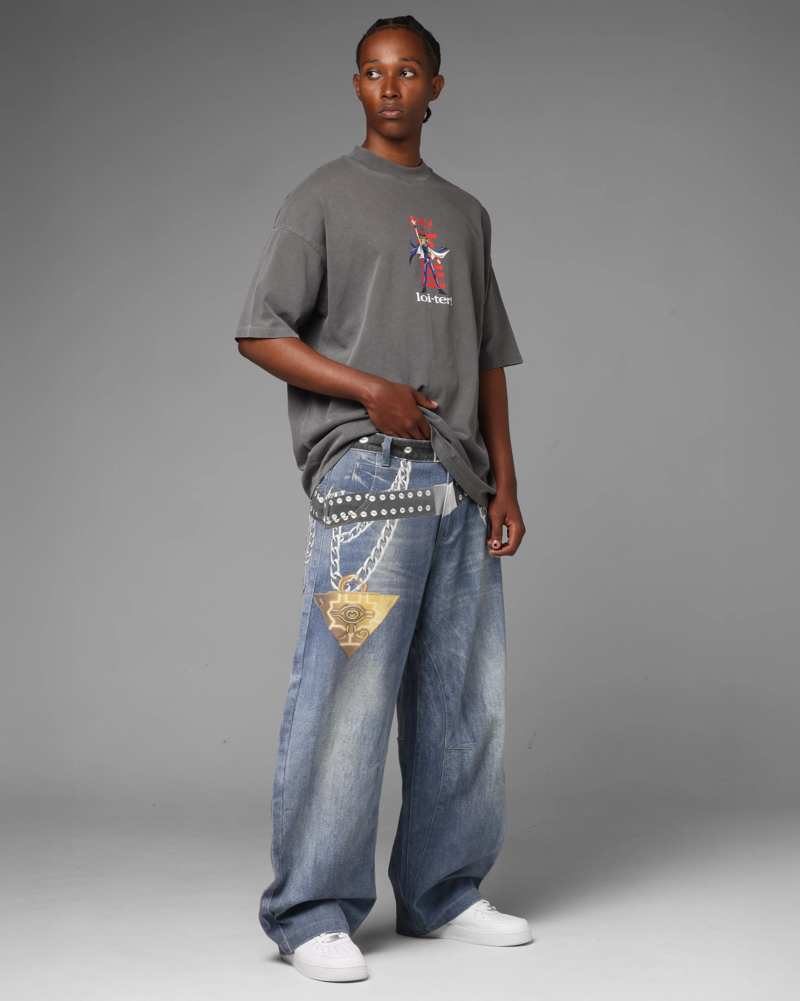 Loiter X Yu-Gi-Oh! Printed Yugi Denim Jeans Denim Blue