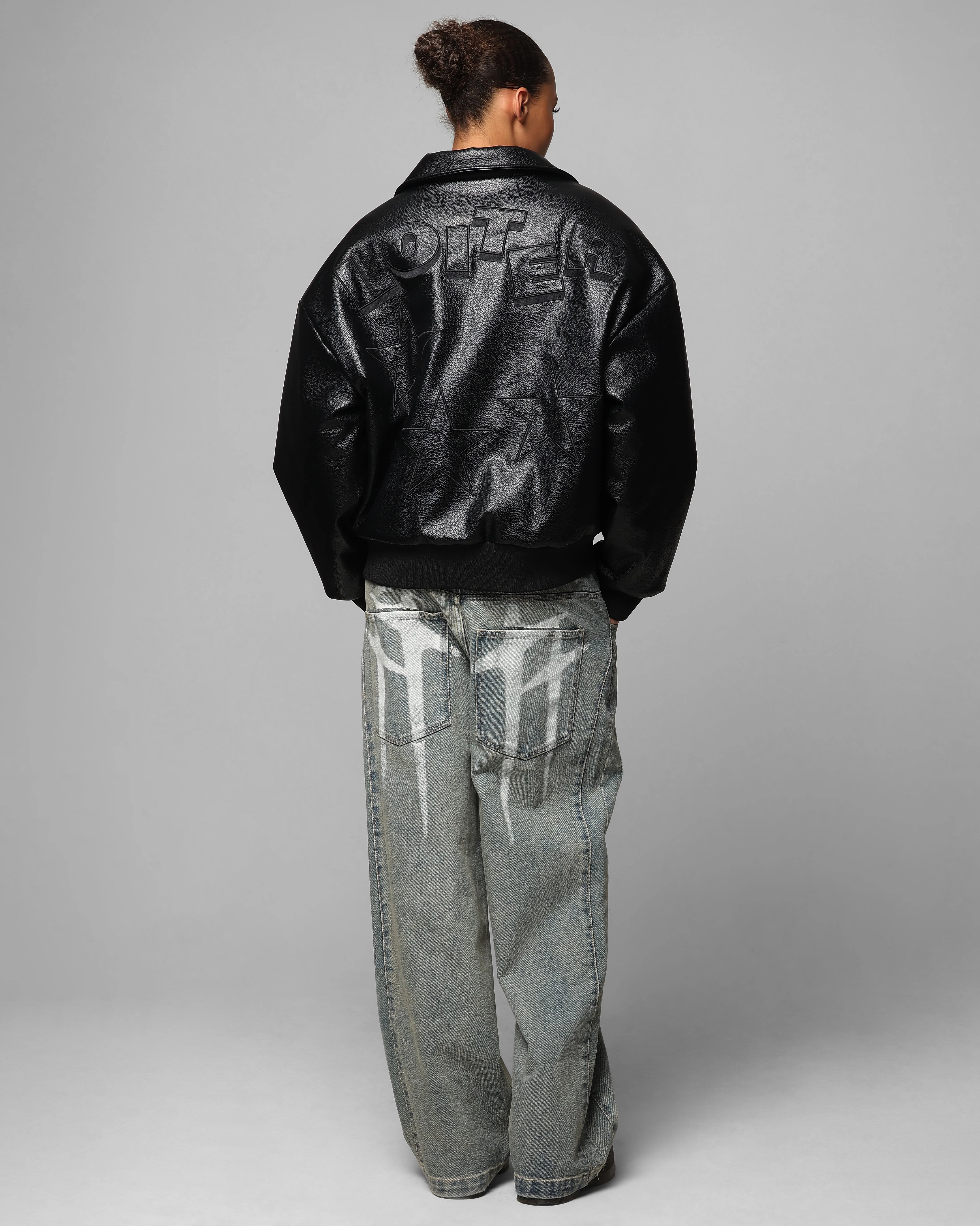 Loiter Solar Vegan Leather Varsity Jacket Black