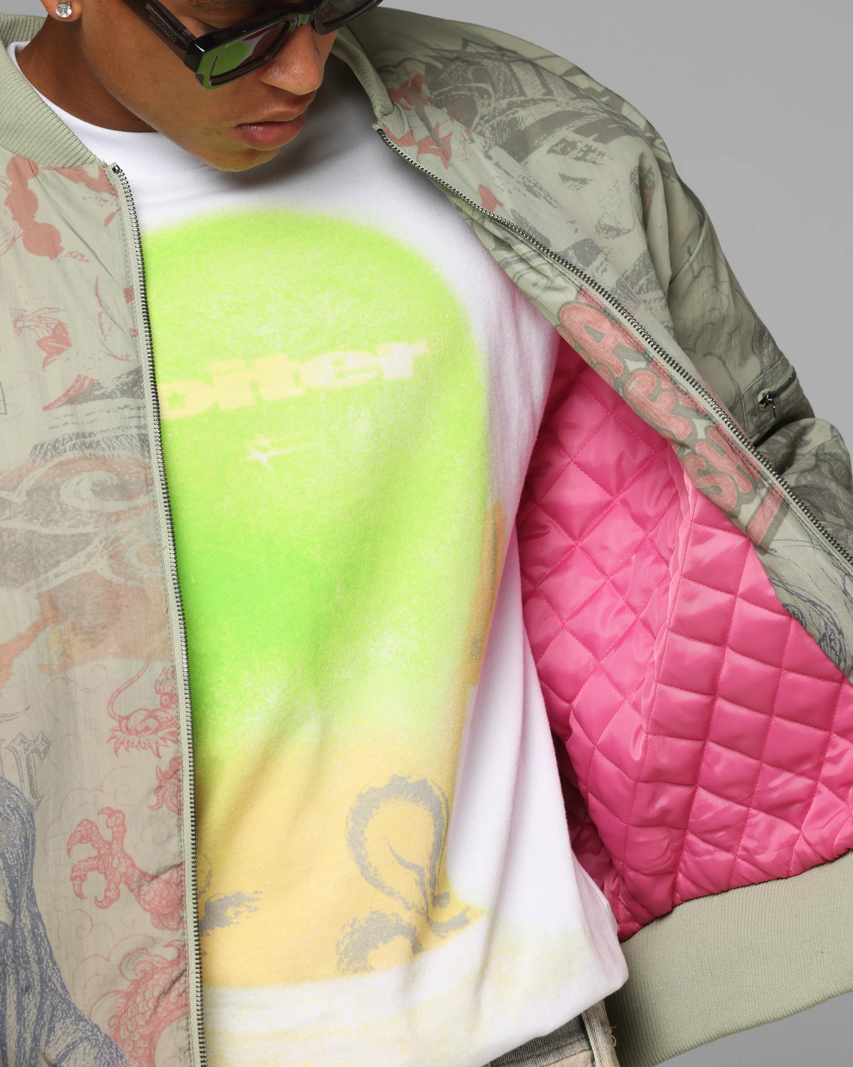 Loiter Spray Bomber Jacket Khaki