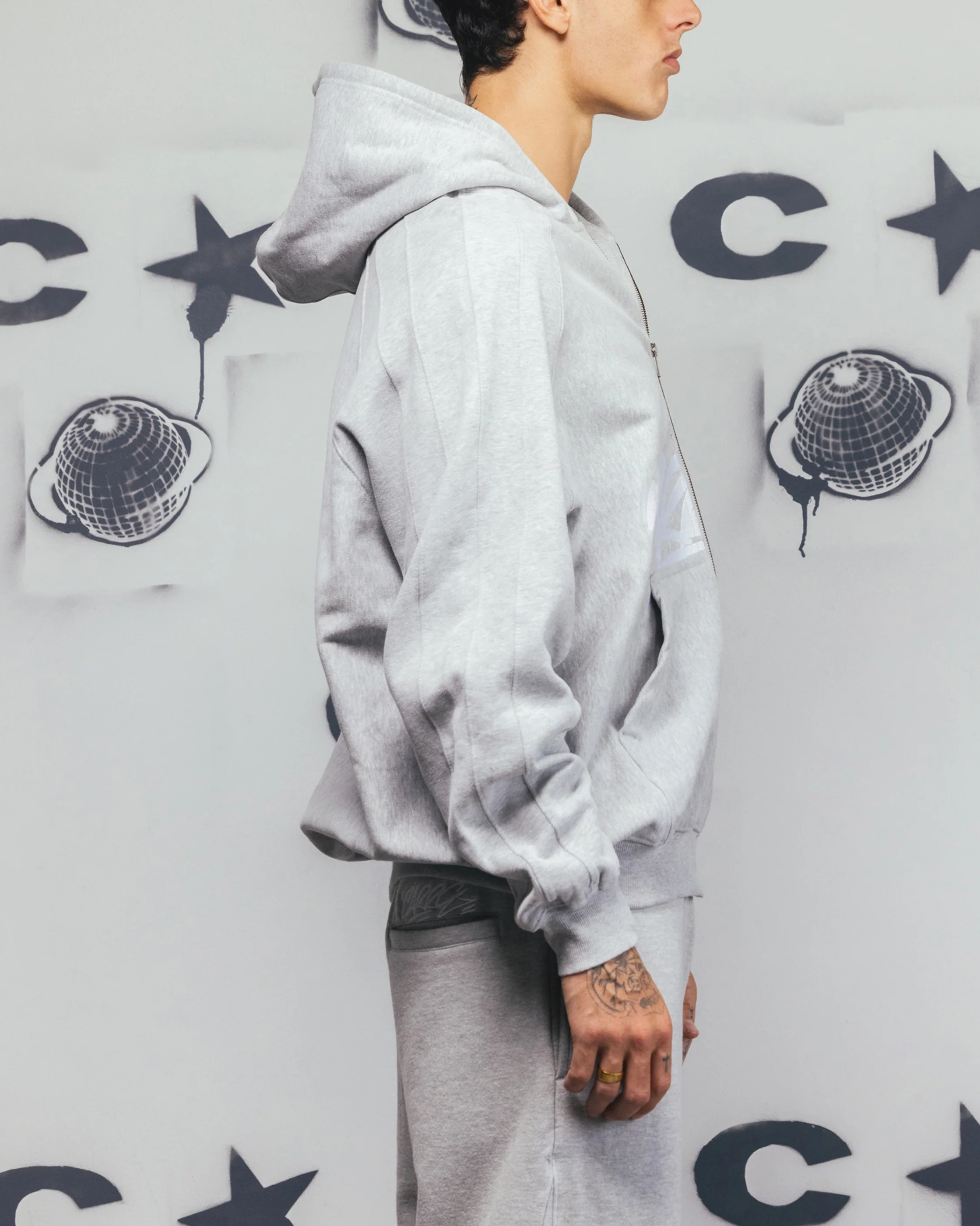 Carre Grit Zip Hoodie Grey Marle