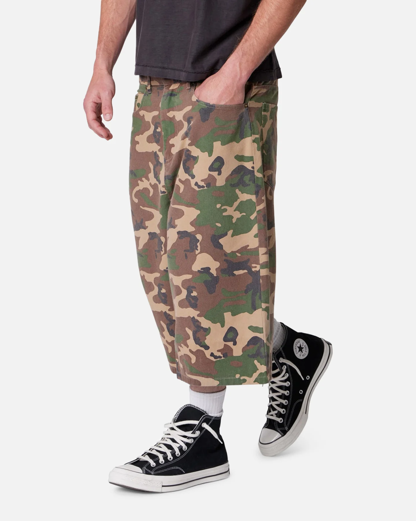 MNML Ultra Baggy Camo Twill Shorts Woodland Camo