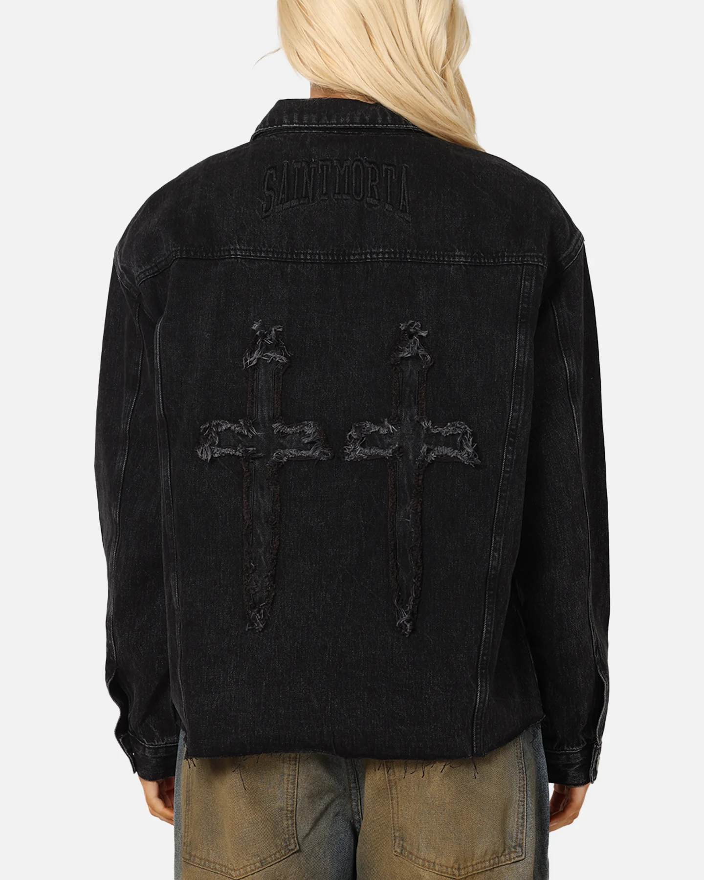 Saint Morta Daggers Cutoff Denim Jacket Vintage Black
