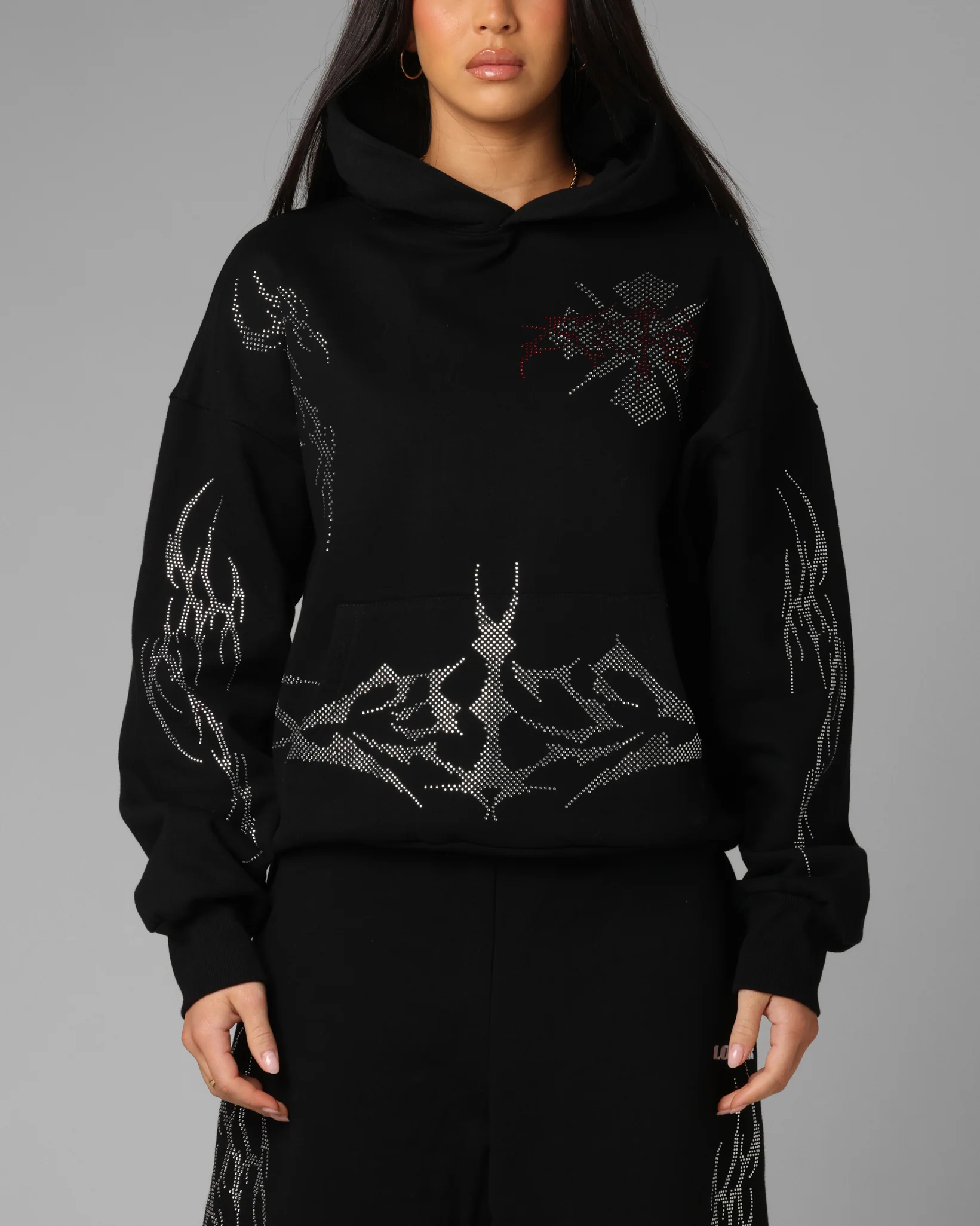 Loiter Opaque Rhinestone Premium Hoodie Black