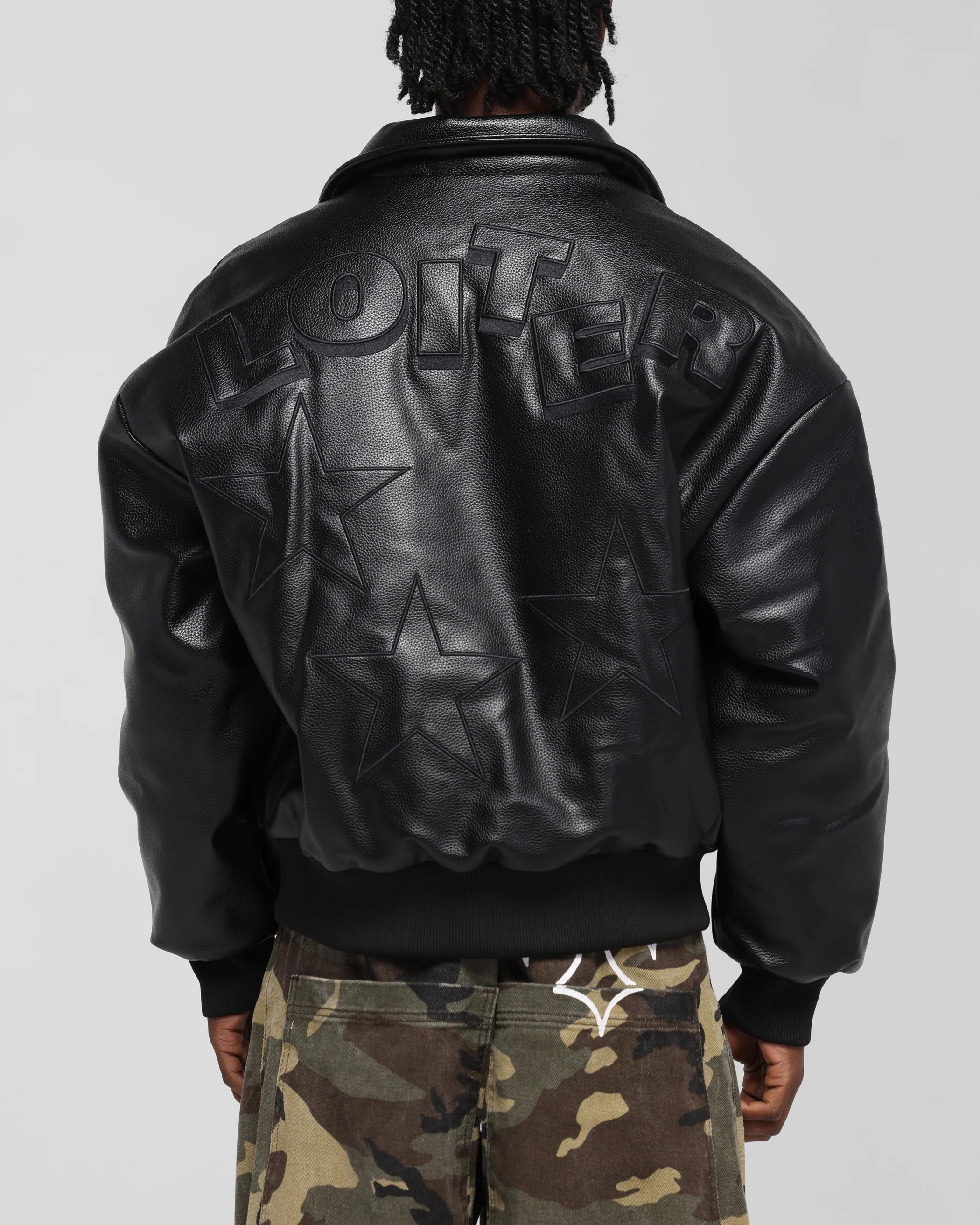 Loiter Solar Vegan Leather Varsity Jacket Black