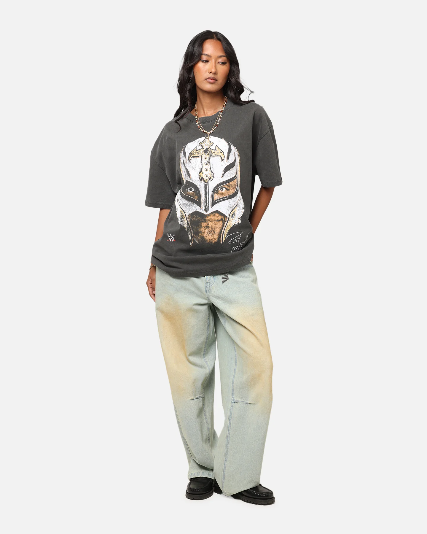 Culture Kings X WWE Rey Mysterio Big Head Heavyweight T-Shirt Black Wash