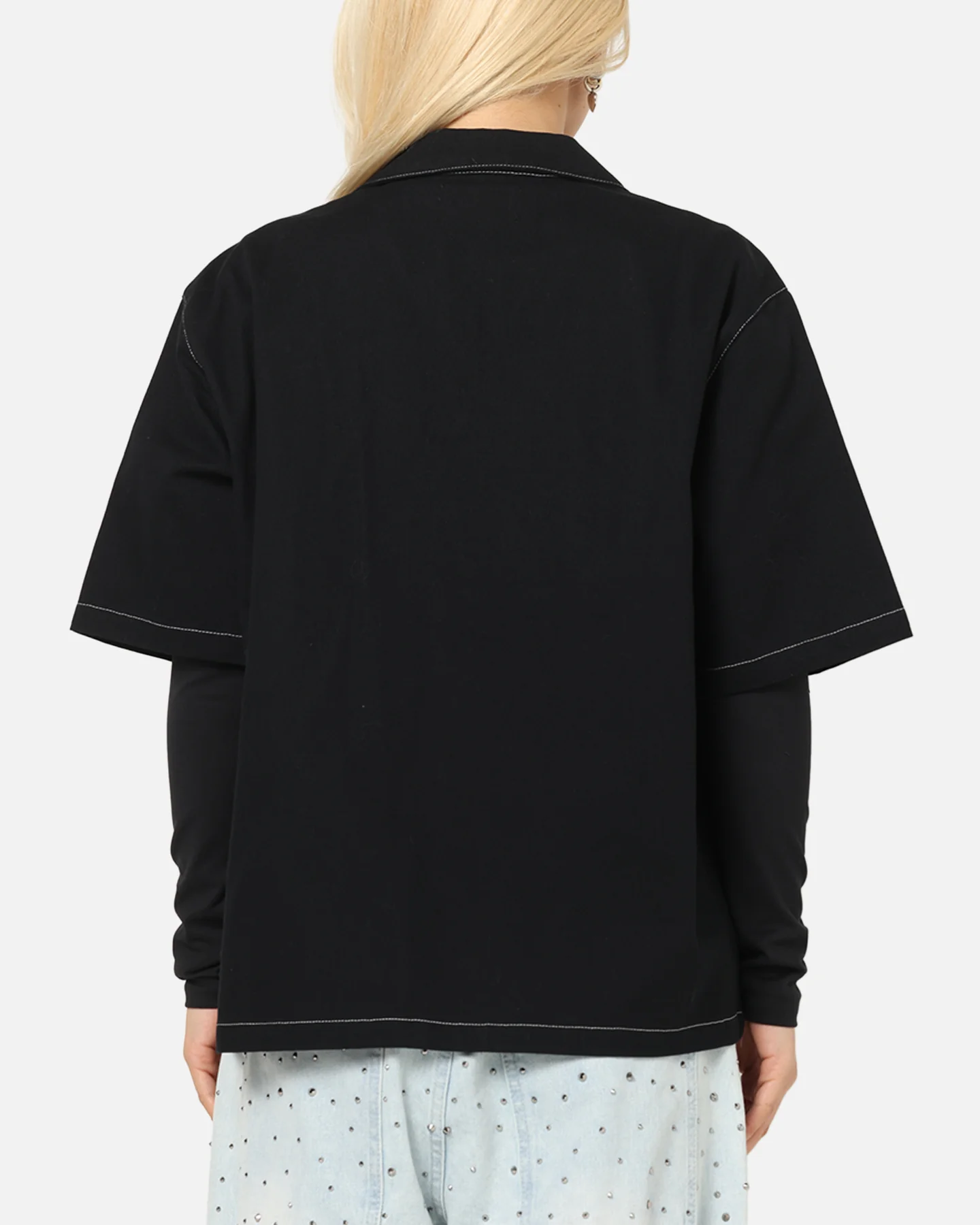 Saint Morta Fray Contrast Button Up Shirt Contrast Black