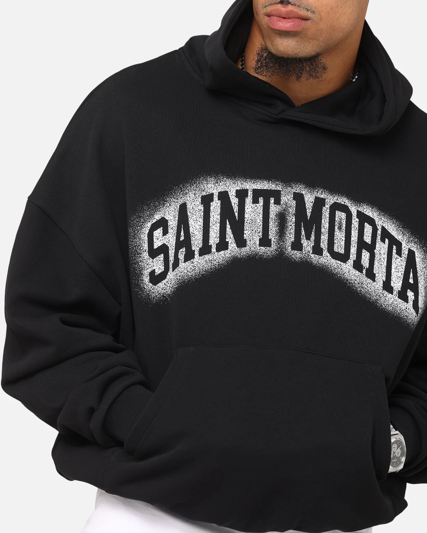 Saint Morta Spray Logo Boxy Hoodie Black