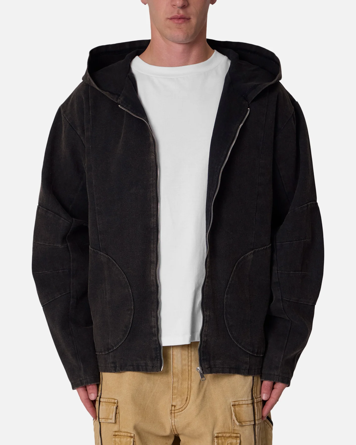 MNML Seamed Zip Up Hoodie Washed Black