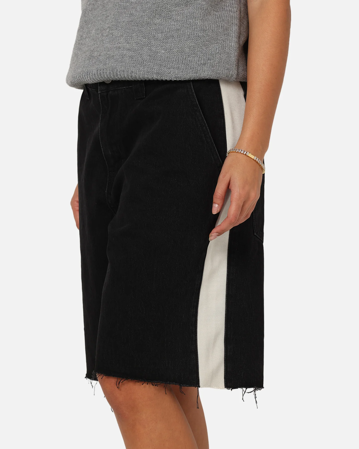 Saint Morta Amplus Sidewinder Denim Jort Shorts Black/Off White