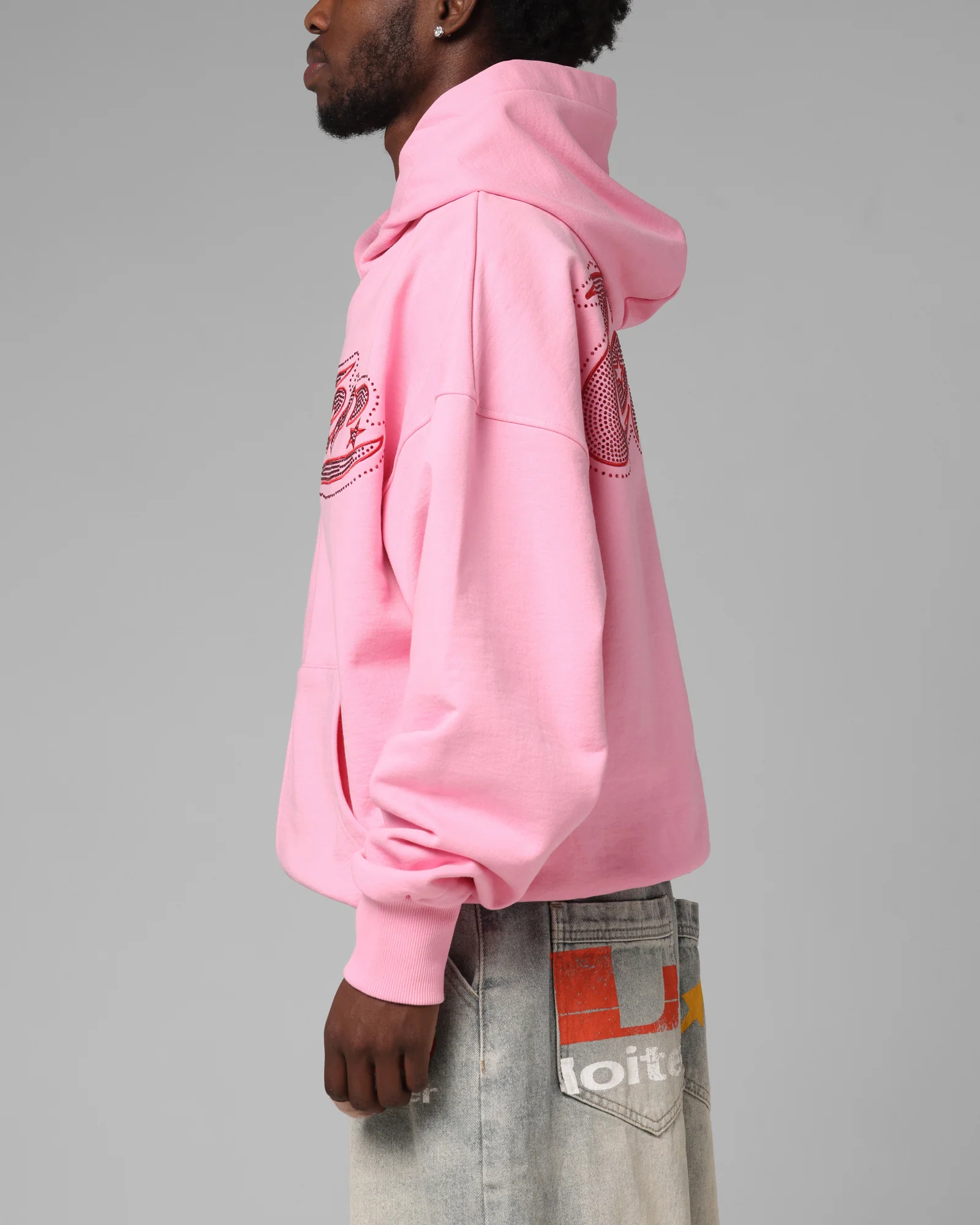 Loiter Silicone Rhinestone Zip Hoodie Pink