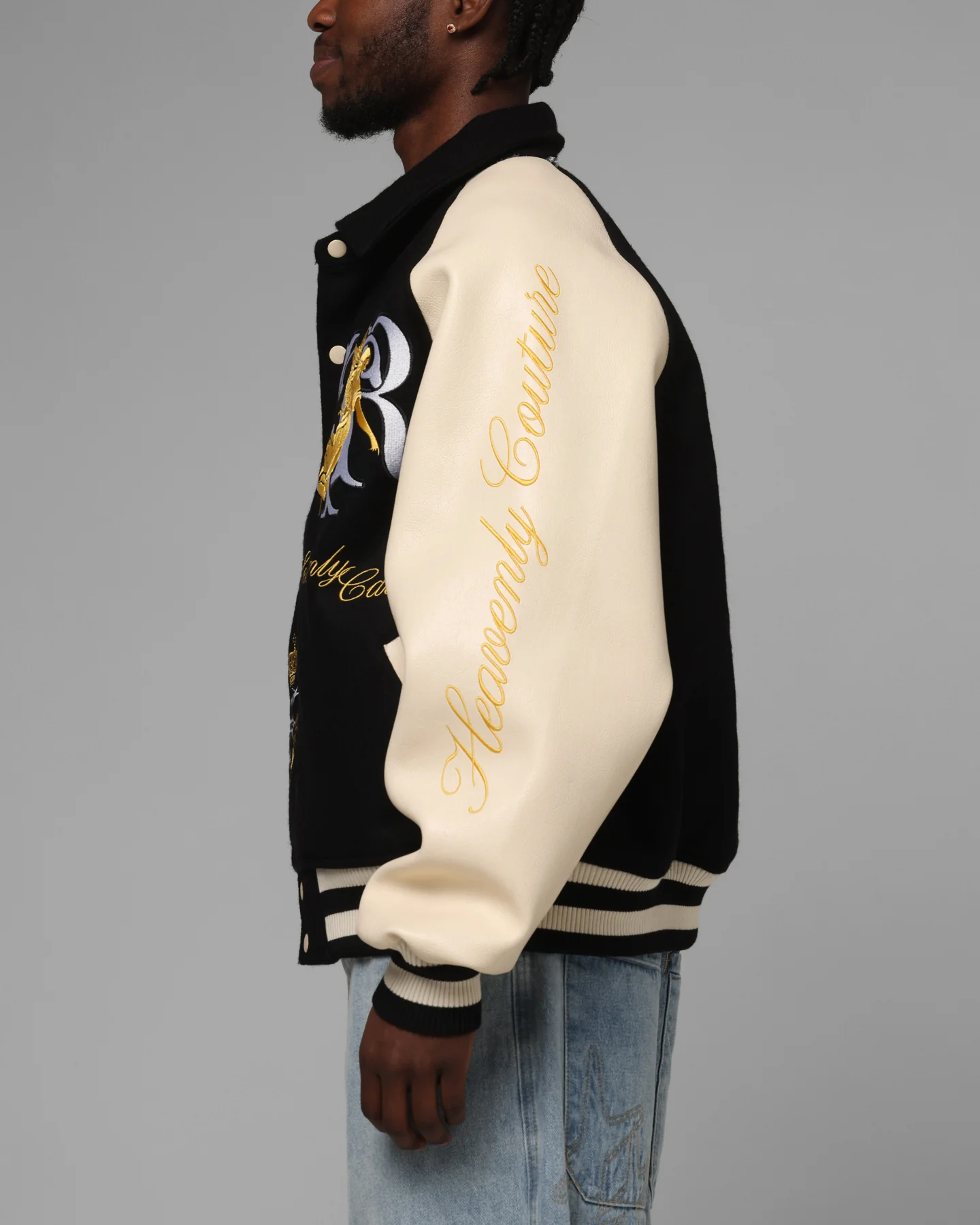 Loiter Heaven Varsity Jacket Black/Off White