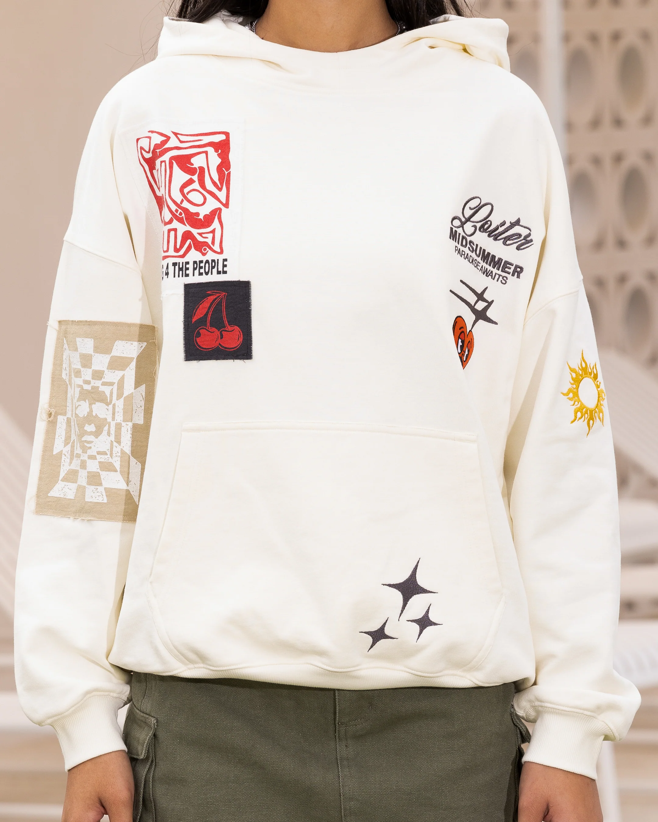 Loiter Patchwork Hoodie Off White