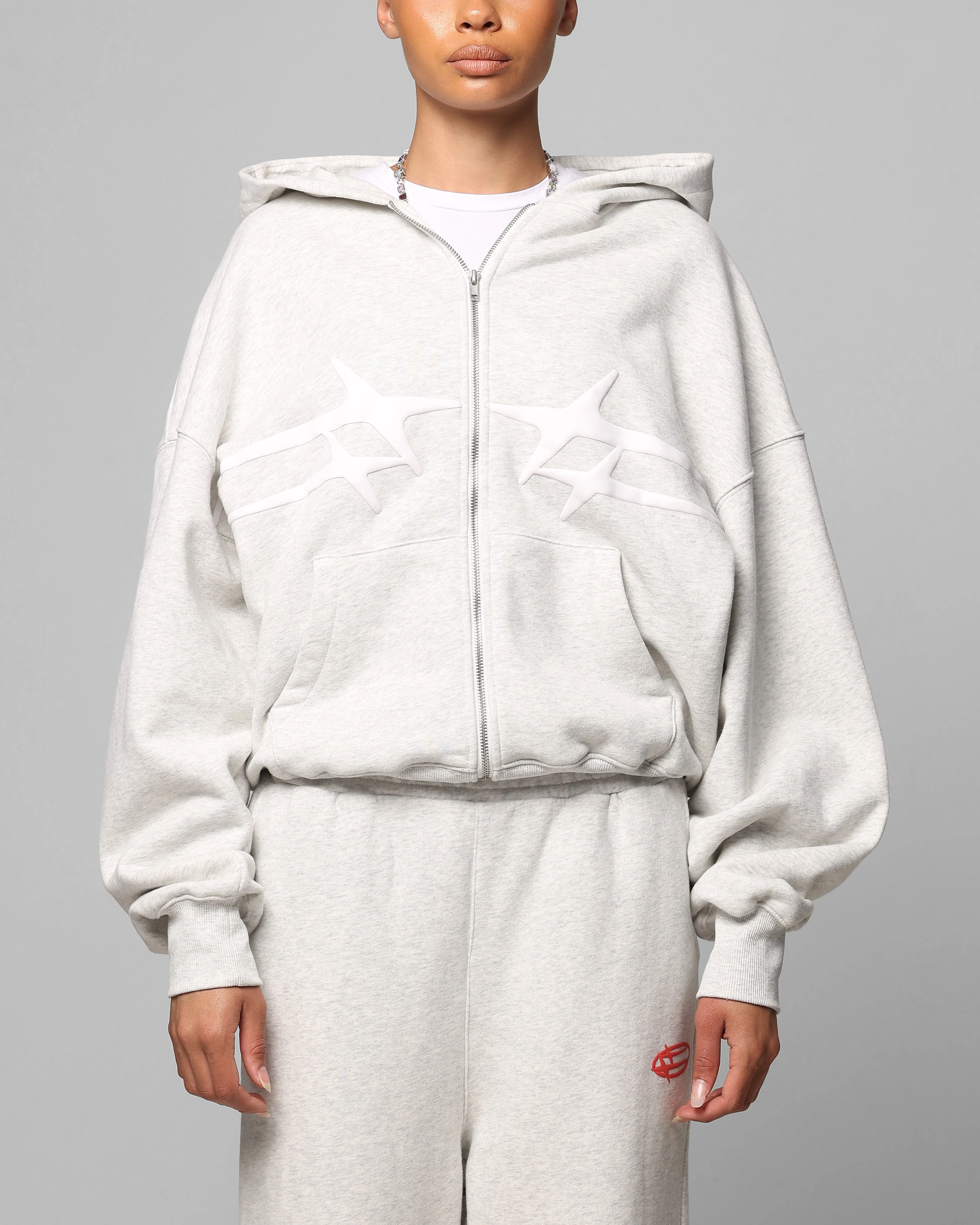 Loiter Celestial Full Zip Hoodie Light Grey Marl
