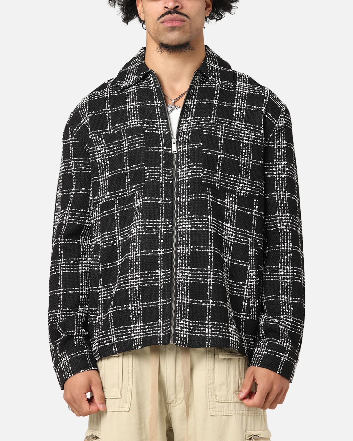 XXIII Boucle Tweed Zip Jacket Black/White