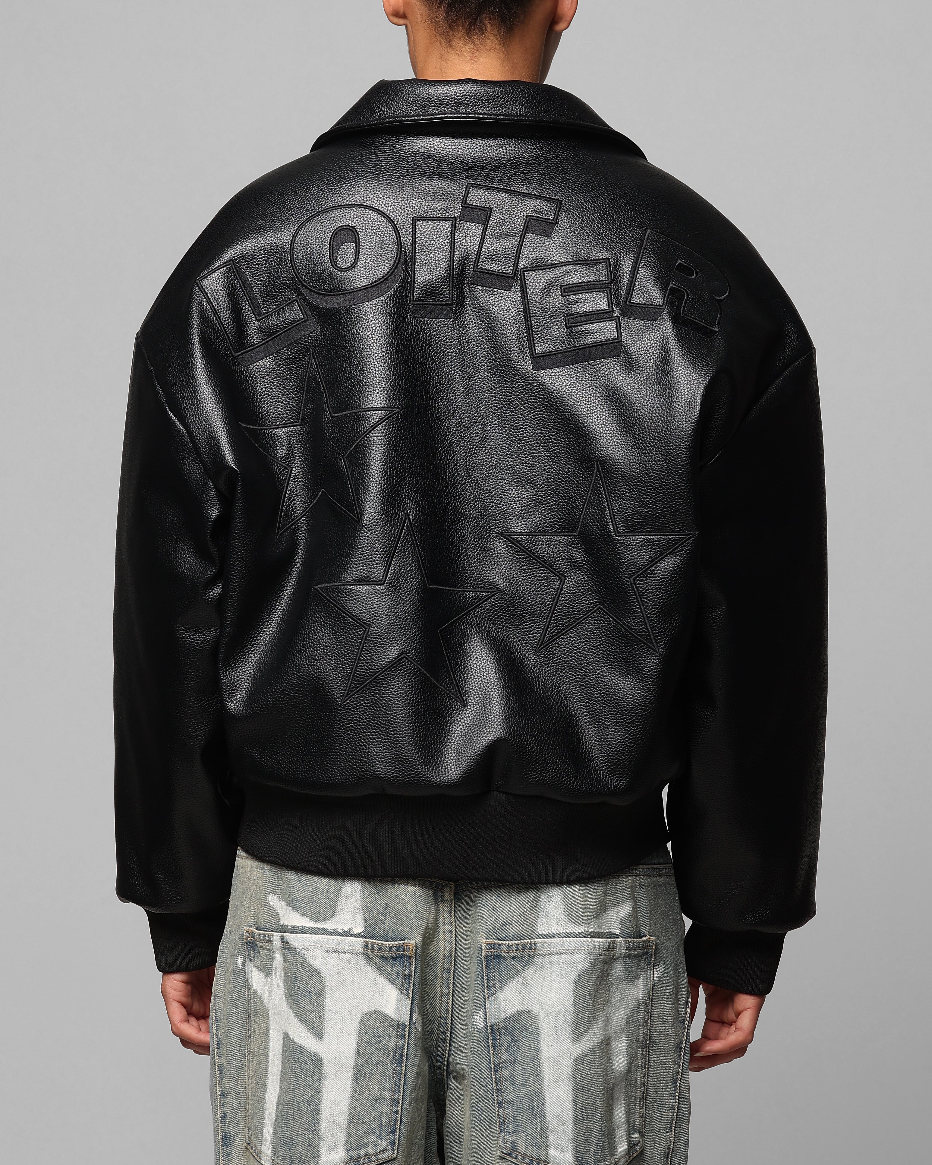Loiter Solar Vegan Leather Varsity Jacket Black