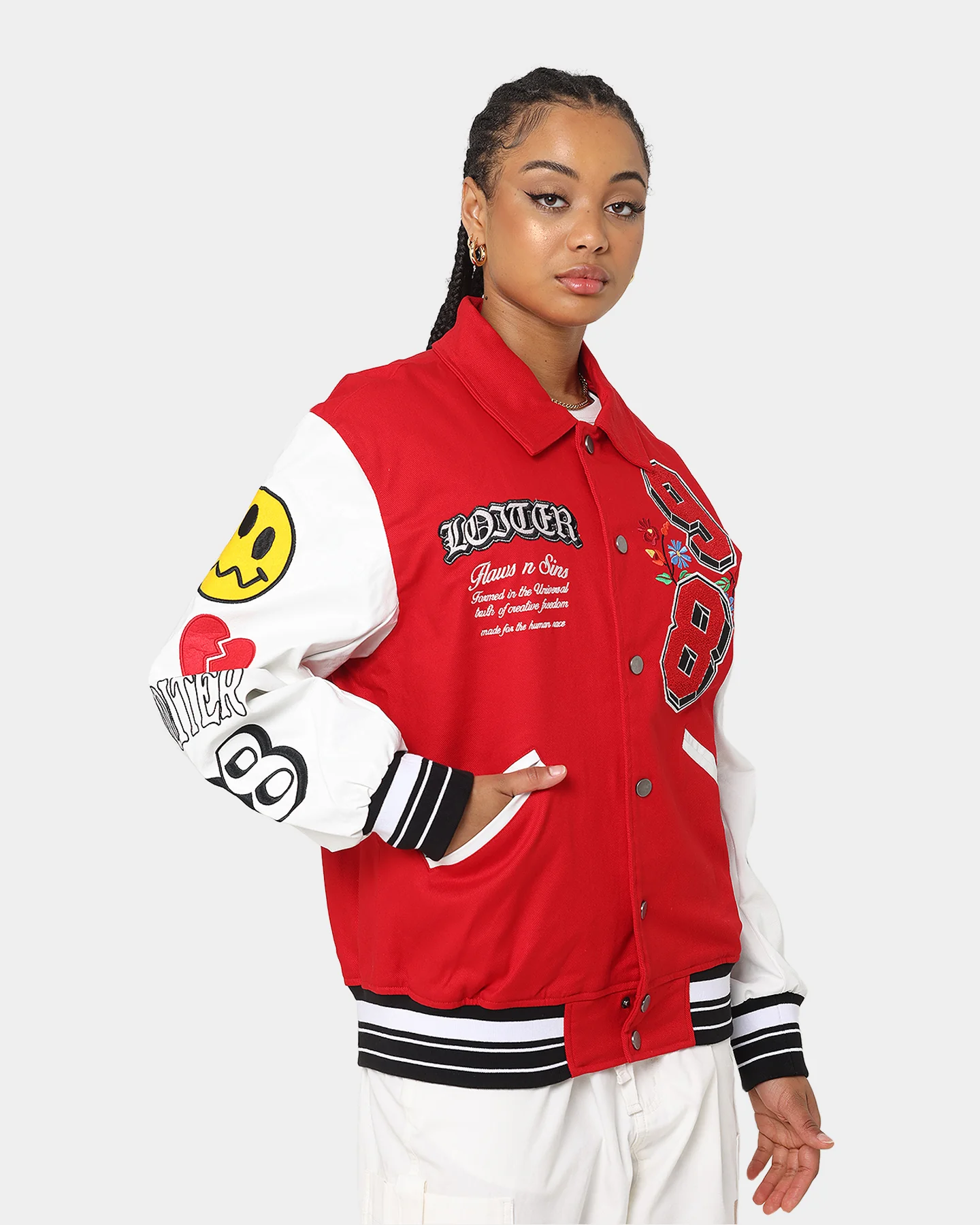 Loiter Flaws Varsity Jacket Red/Off White