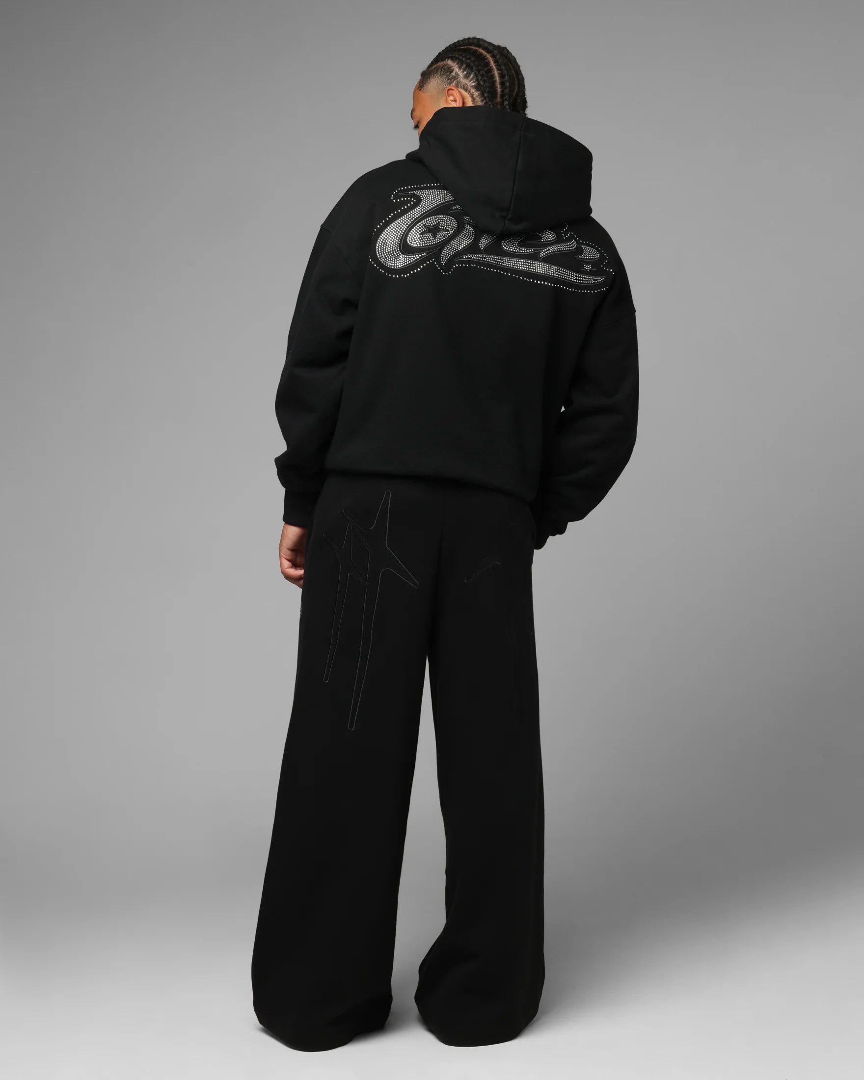 Loiter Silicone Rhinestone Zip Hoodie Black