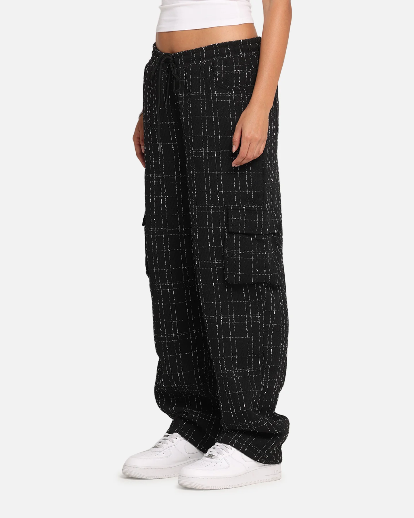 XXIII Boucle Tweed Cargo Pants Black