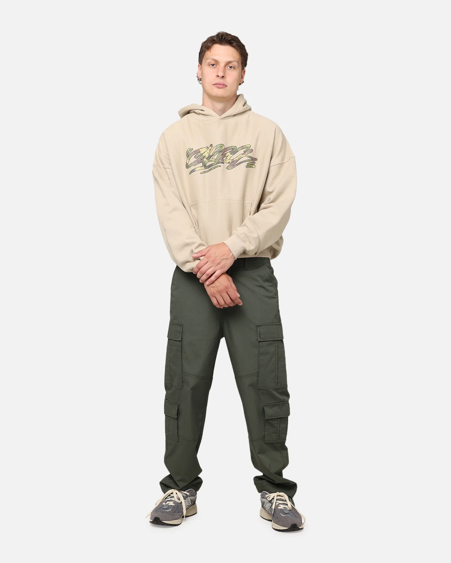 Carre Camo Script Hoodie Stone