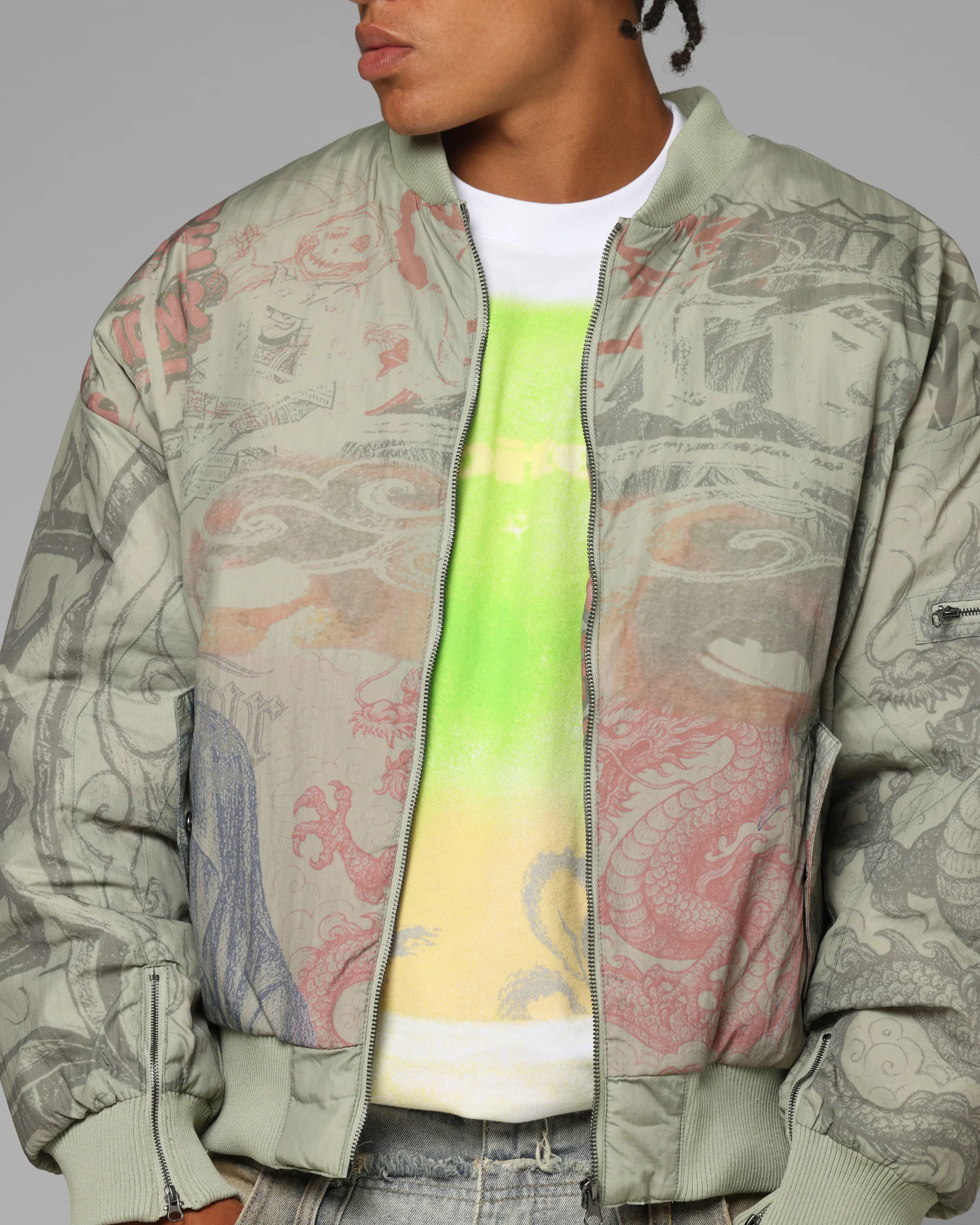 Loiter Spray Bomber Jacket Khaki